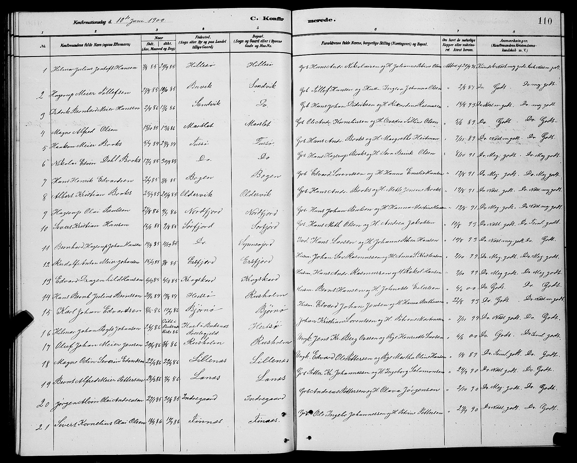 Lenvik sokneprestembete, SATØ/S-1310/H/Ha/Hab/L0021klokker: Parish register (copy) no. 21, 1884-1900, p. 110