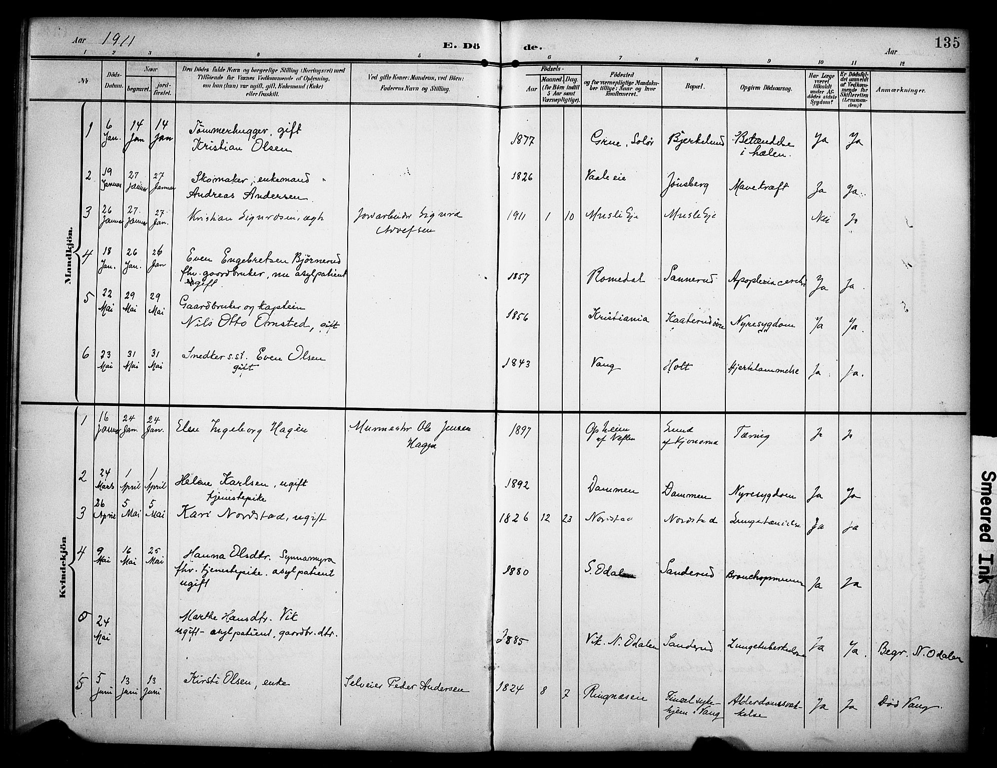 Stange prestekontor, AV/SAH-PREST-002/K/L0022: Parish register (official) no. 22, 1903-1914, p. 135