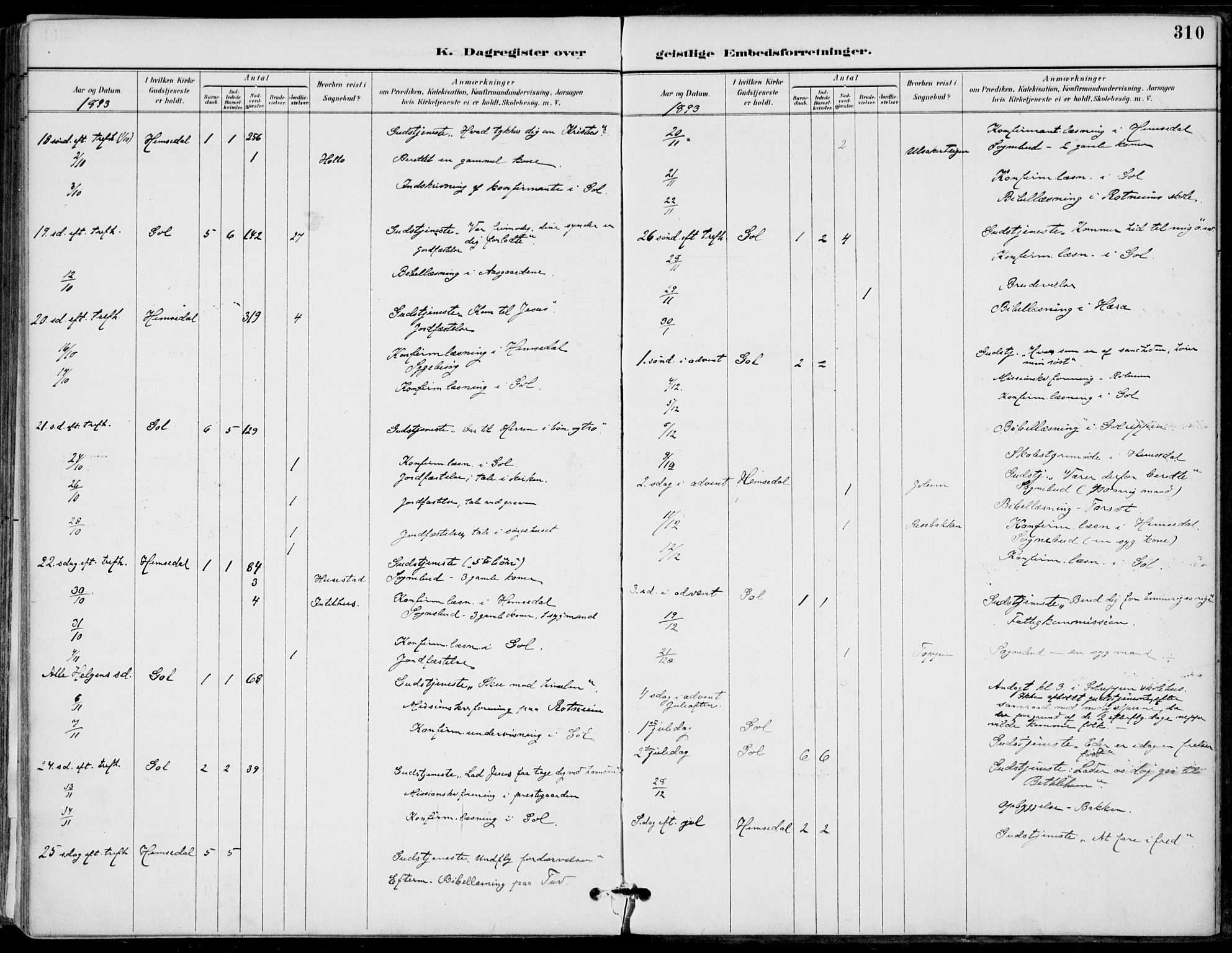 Gol kirkebøker, AV/SAKO-A-226/F/Fa/L0005: Parish register (official) no. I 5, 1887-1900, p. 310