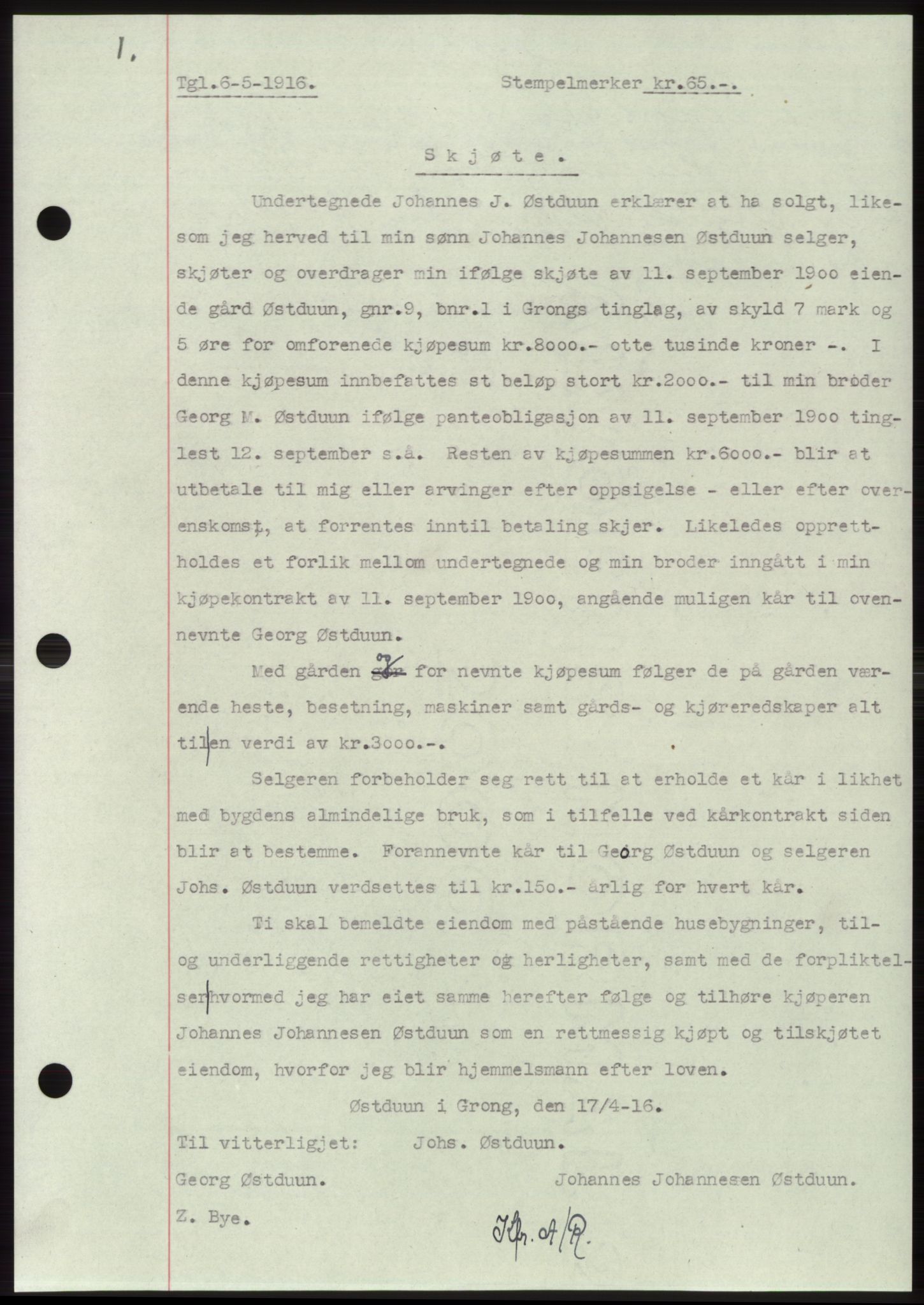 Namdal sorenskriveri, SAT/A-4133/1/2/2C: Mortgage book no. -, 1916-1921, Deed date: 06.05.1916