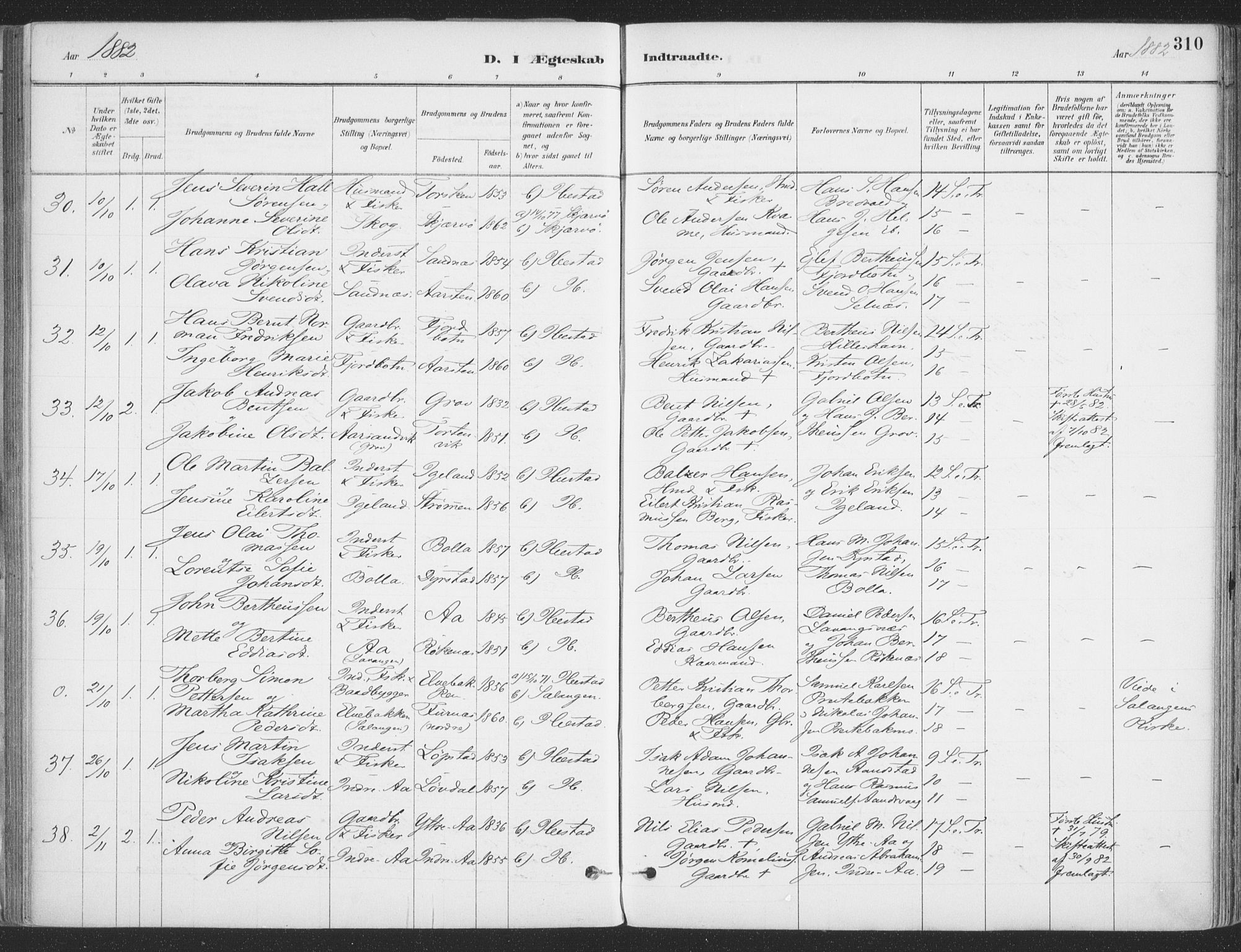 Ibestad sokneprestembete, SATØ/S-0077/H/Ha/Haa/L0011kirke: Parish register (official) no. 11, 1880-1889, p. 310
