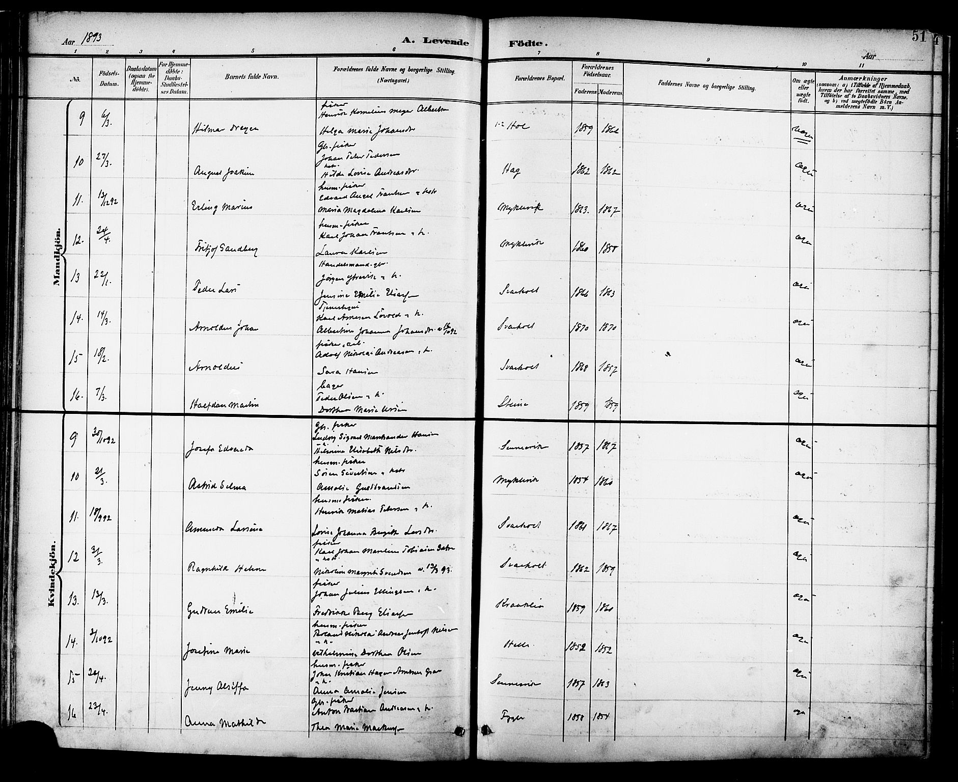 Ministerialprotokoller, klokkerbøker og fødselsregistre - Nordland, AV/SAT-A-1459/882/L1179: Parish register (official) no. 882A01, 1886-1898, p. 51