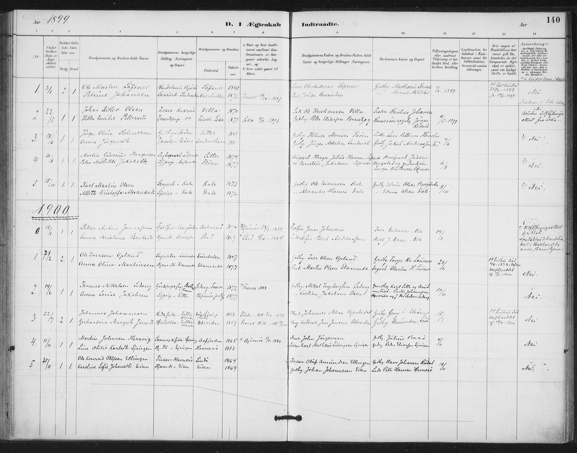 Ministerialprotokoller, klokkerbøker og fødselsregistre - Nord-Trøndelag, SAT/A-1458/772/L0603: Parish register (official) no. 772A01, 1885-1912, p. 140