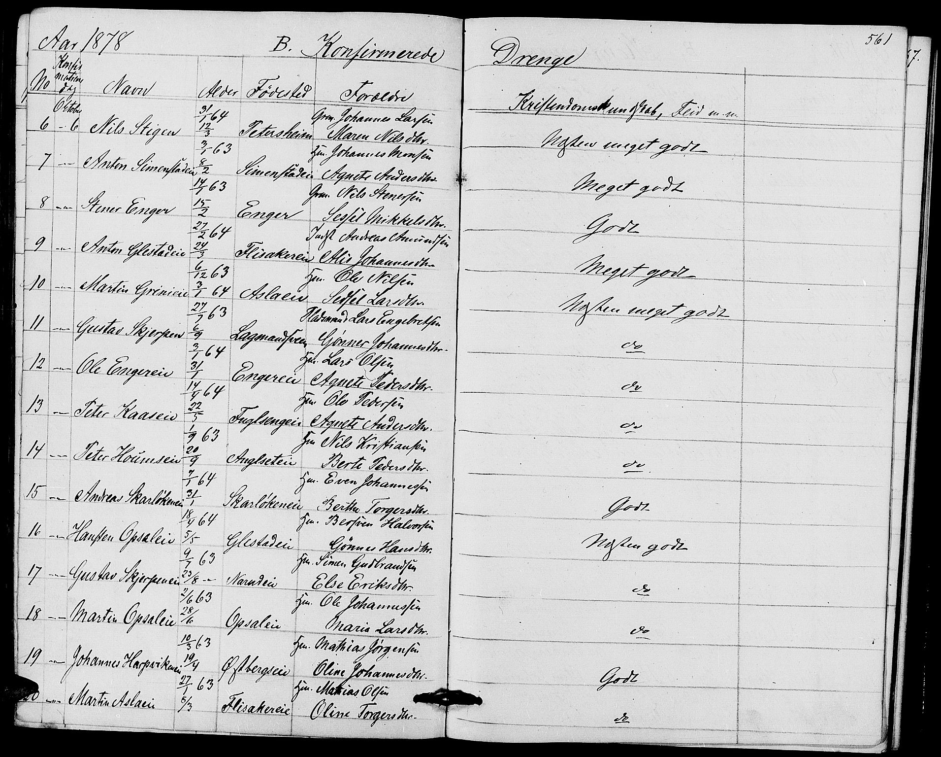 Ringsaker prestekontor, AV/SAH-PREST-014/L/La/L0008: Parish register (copy) no. 8, 1870-1878, p. 561