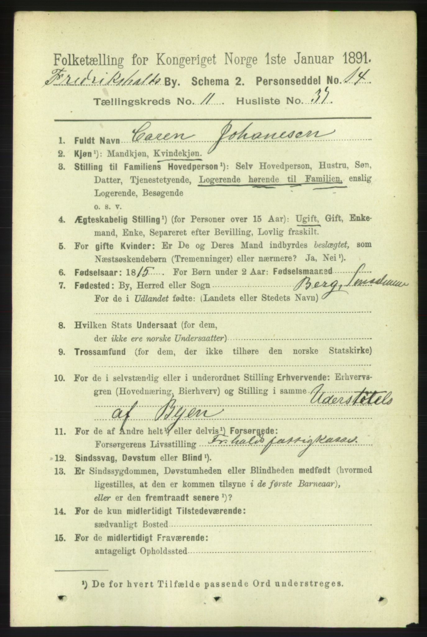 RA, 1891 census for 0101 Fredrikshald, 1891, p. 8073