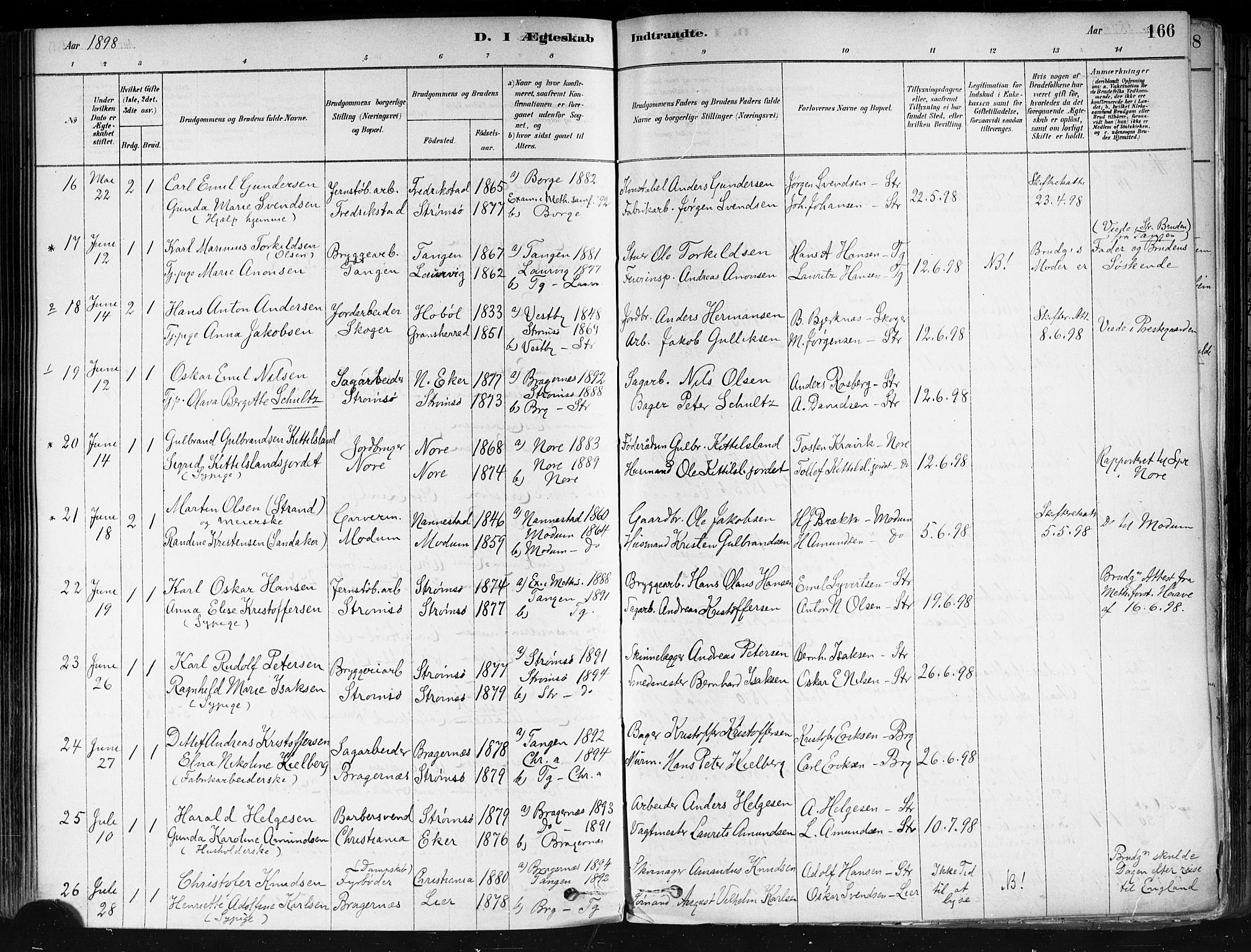 Strømsø kirkebøker, SAKO/A-246/F/Fa/L0022: Parish register (official) no. I 22, 1879-1899, p. 166