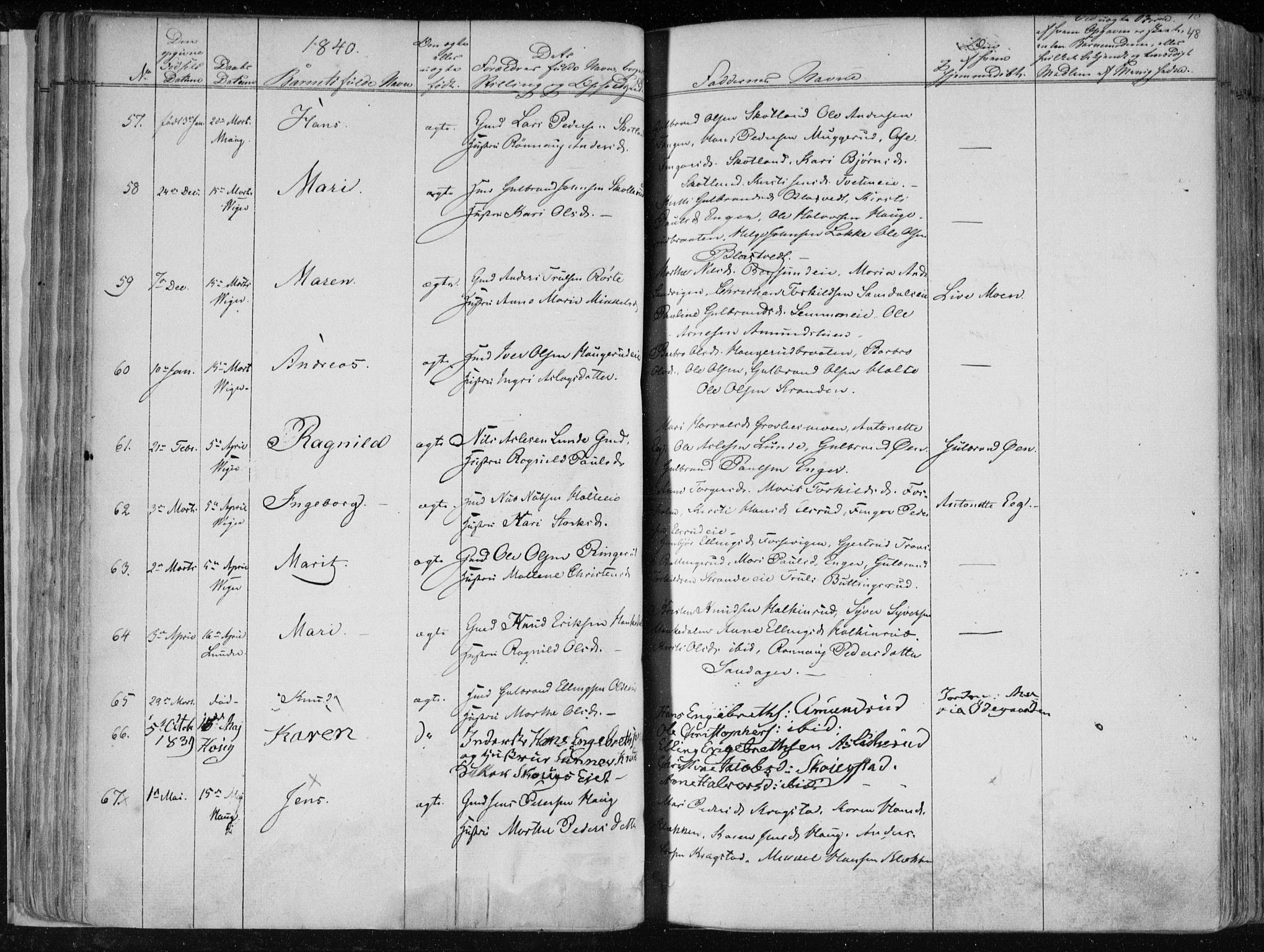 Norderhov kirkebøker, AV/SAKO-A-237/F/Fa/L0010: Parish register (official) no. 10, 1837-1847, p. 48