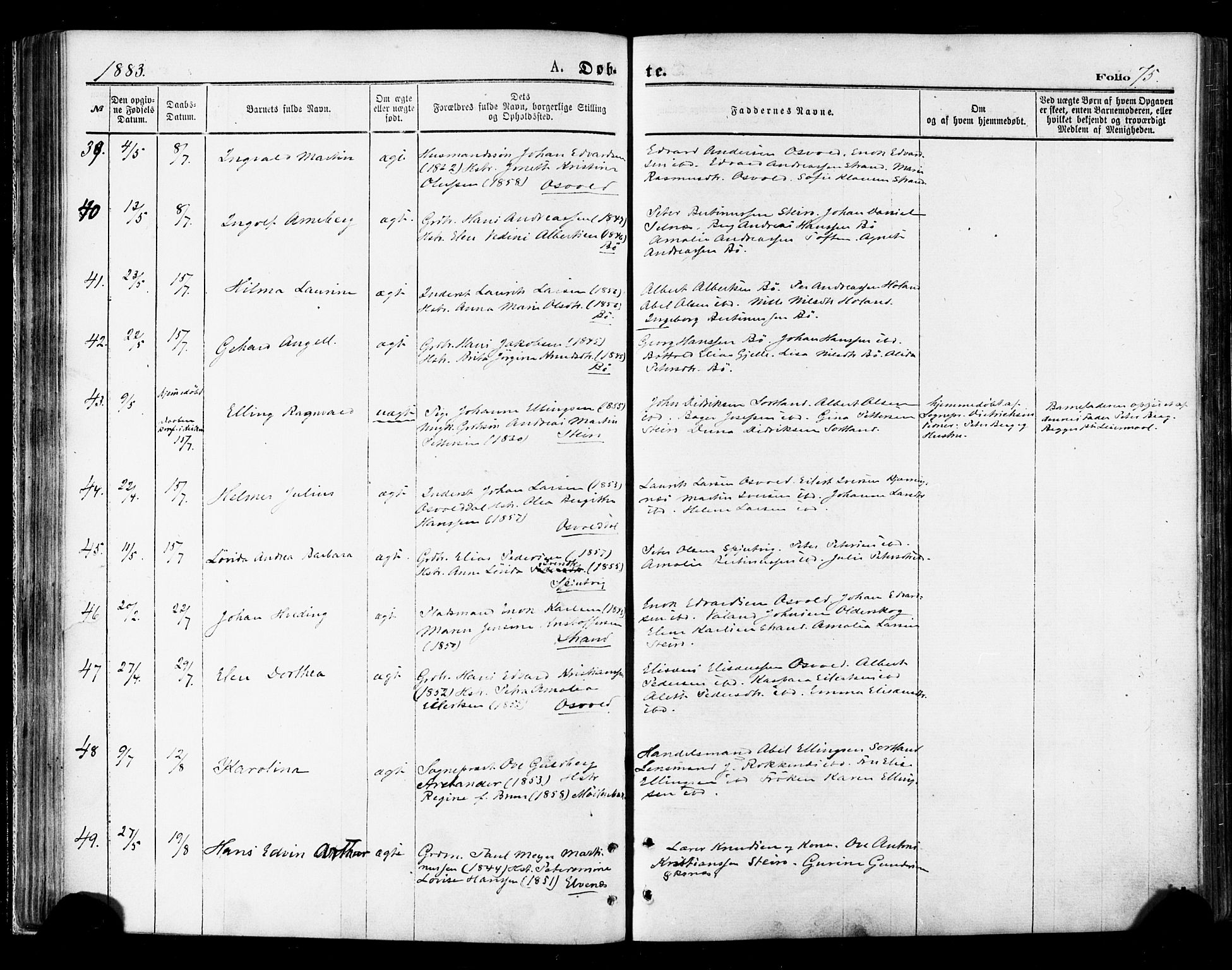 Ministerialprotokoller, klokkerbøker og fødselsregistre - Nordland, SAT/A-1459/895/L1370: Parish register (official) no. 895A05, 1873-1884, p. 75