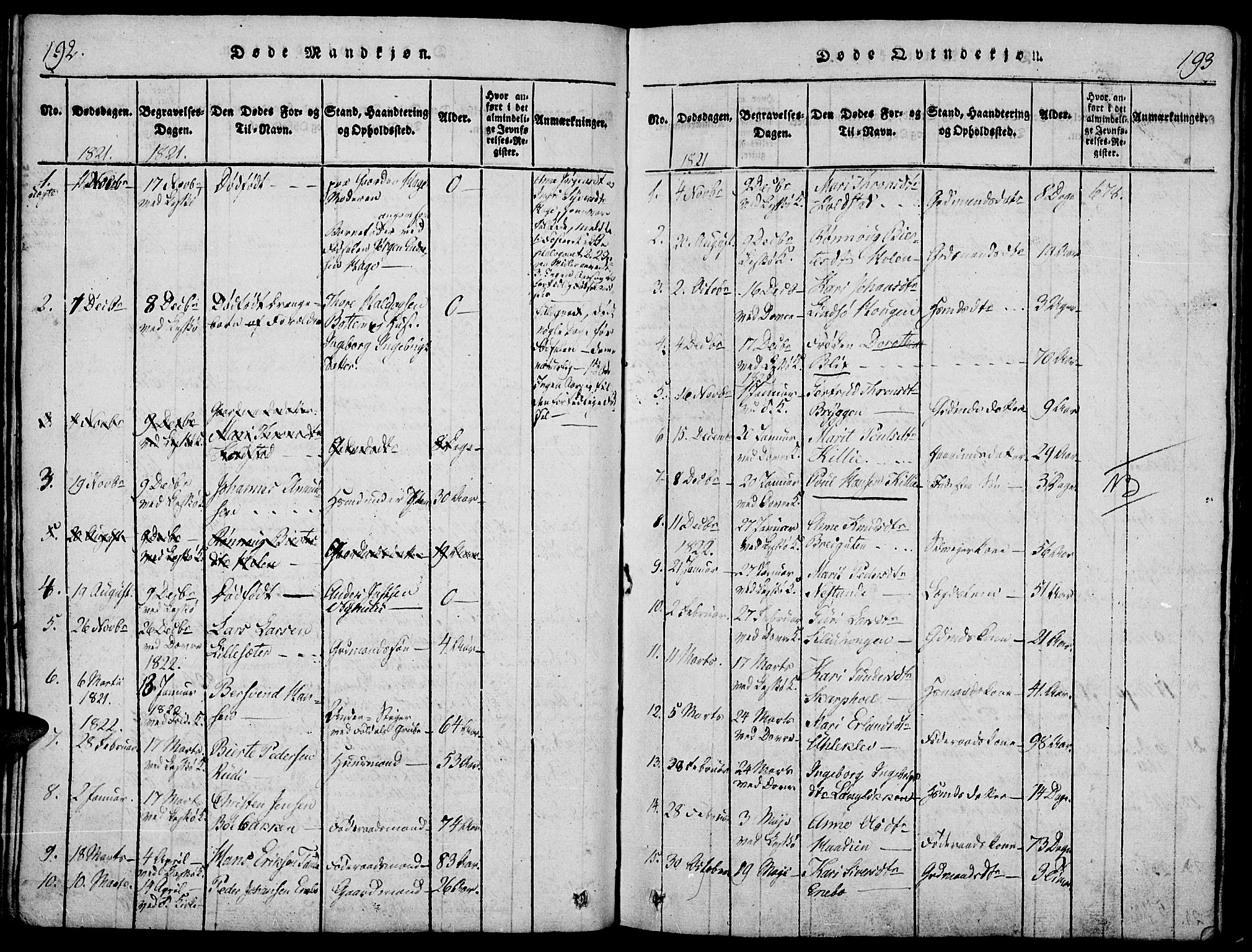 Lesja prestekontor, SAH/PREST-068/H/Ha/Haa/L0004: Parish register (official) no. 4, 1820-1829, p. 192-193