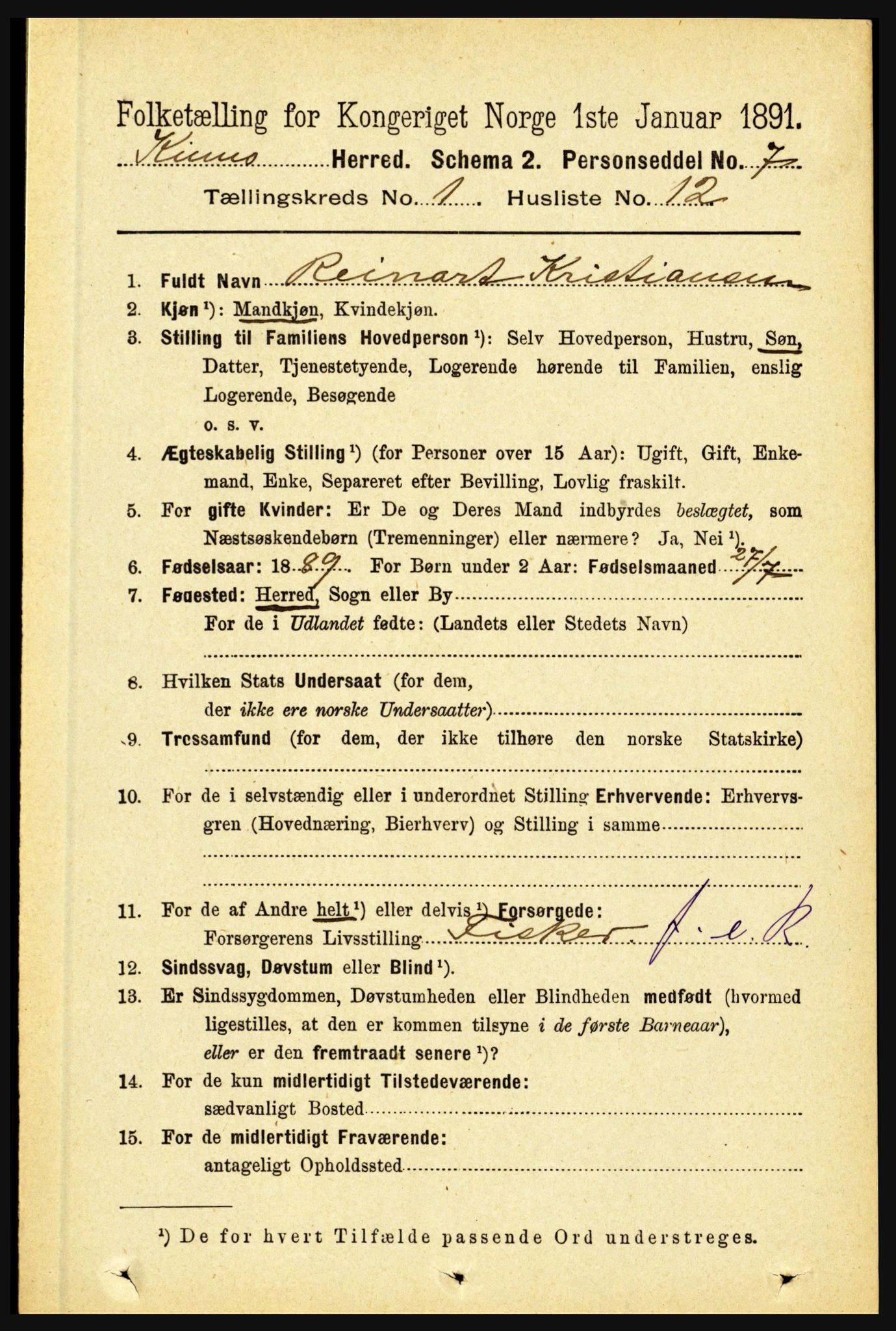 RA, 1891 census for 1437 Kinn, 1891, p. 173