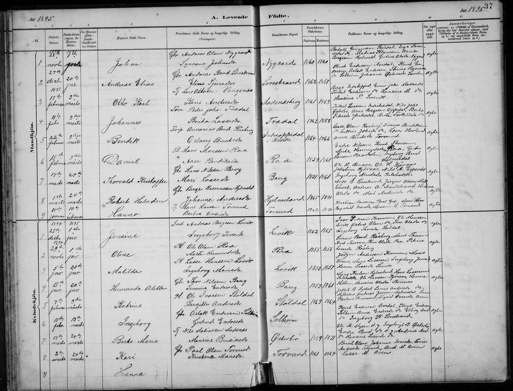 Lavik sokneprestembete, SAB/A-80901: Parish register (copy) no. A 2, 1882-1910, p. 37