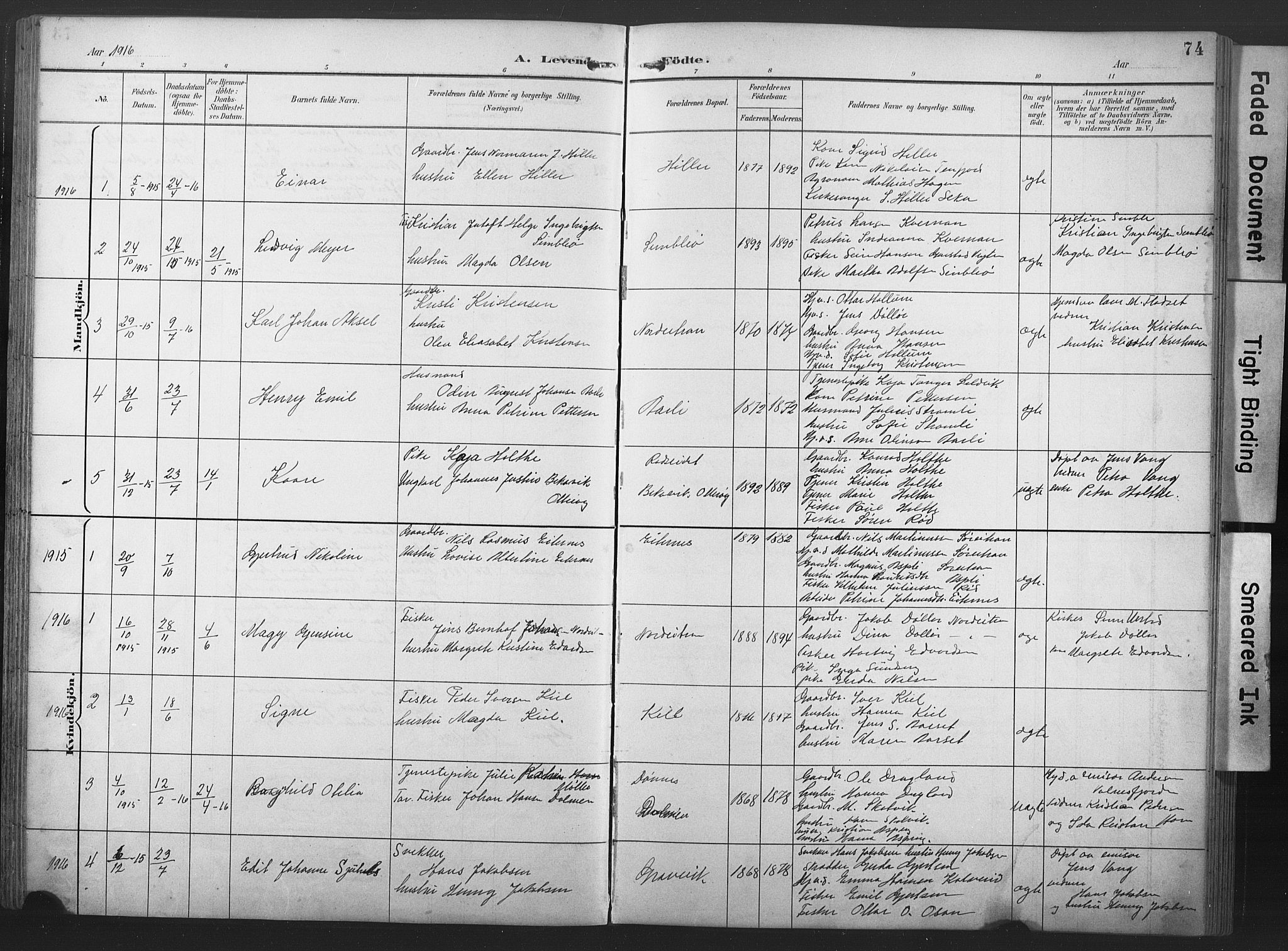 Ministerialprotokoller, klokkerbøker og fødselsregistre - Nord-Trøndelag, SAT/A-1458/789/L0706: Parish register (copy) no. 789C01, 1888-1931, p. 74