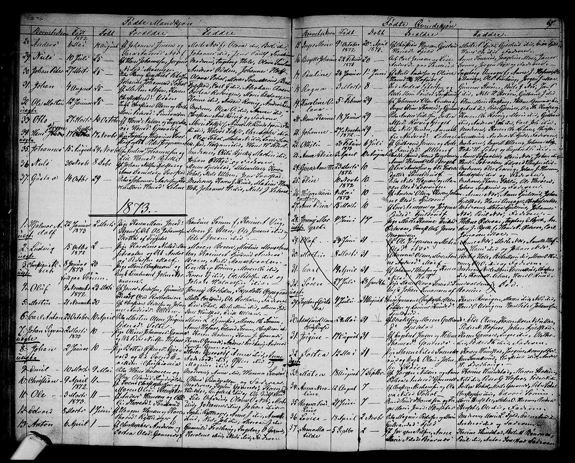 Hole kirkebøker, AV/SAKO-A-228/G/Ga/L0002: Parish register (copy) no. I 2, 1842-1878, p. 67