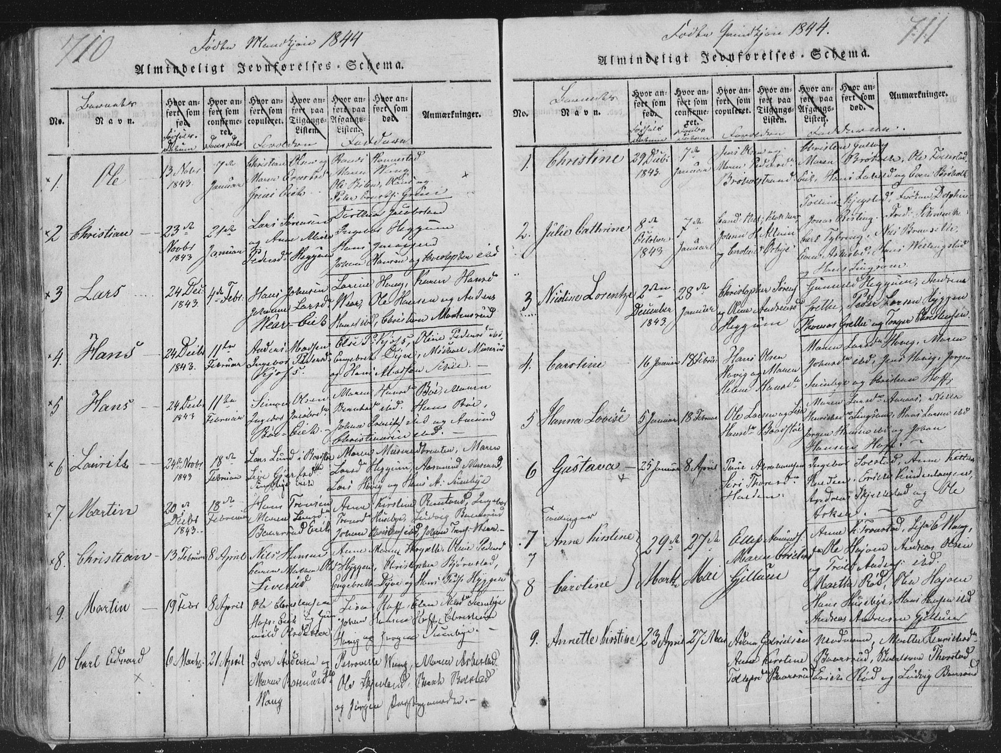 Røyken kirkebøker, SAKO/A-241/G/Ga/L0003: Parish register (copy) no. 3, 1814-1856, p. 710-711