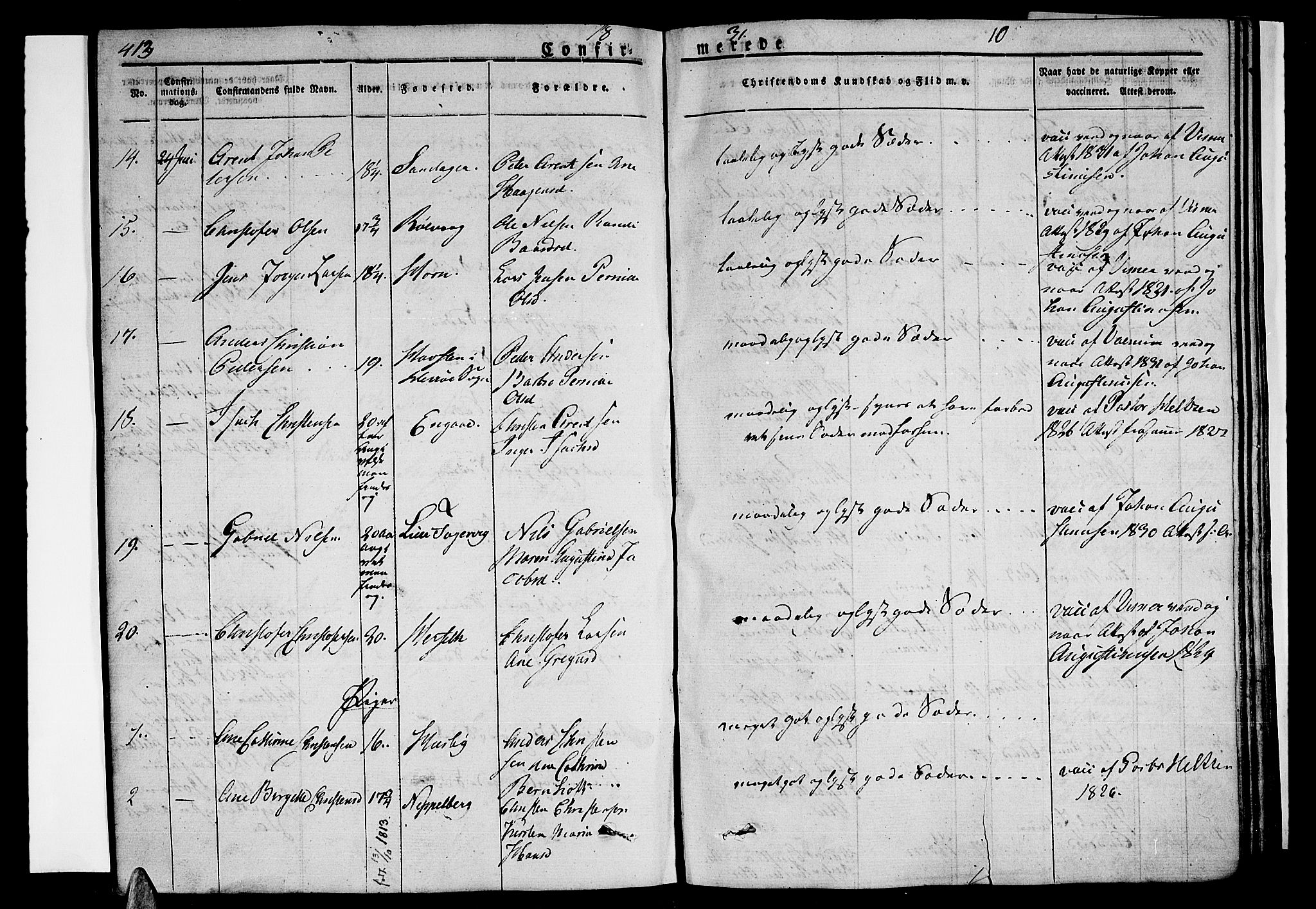 Ministerialprotokoller, klokkerbøker og fødselsregistre - Nordland, AV/SAT-A-1459/838/L0548: Parish register (official) no. 838A06, 1829-1839, p. 413-414