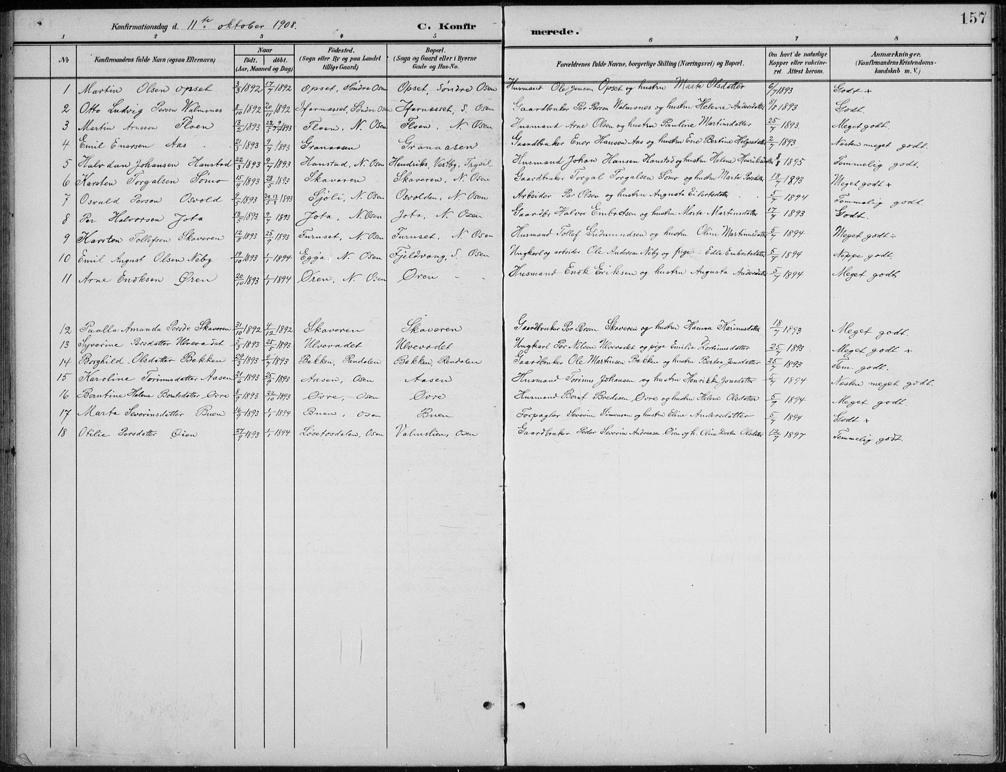 Åmot prestekontor, Hedmark, AV/SAH-PREST-056/H/Ha/Hab/L0003: Parish register (copy) no. 3, 1902-1938, p. 157