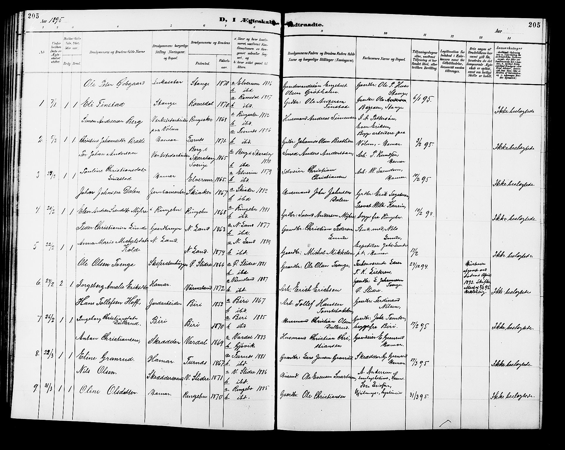 Vang prestekontor, Hedmark, SAH/PREST-008/H/Ha/Hab/L0013: Parish register (copy) no. 13, 1890-1899, p. 205