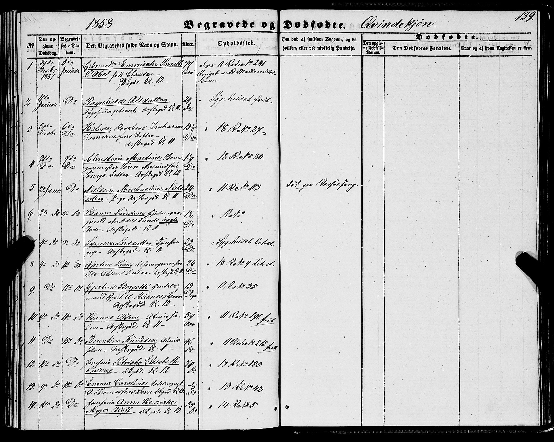 Domkirken sokneprestembete, SAB/A-74801/H/Haa/L0041: Parish register (official) no. E 2, 1853-1863, p. 139
