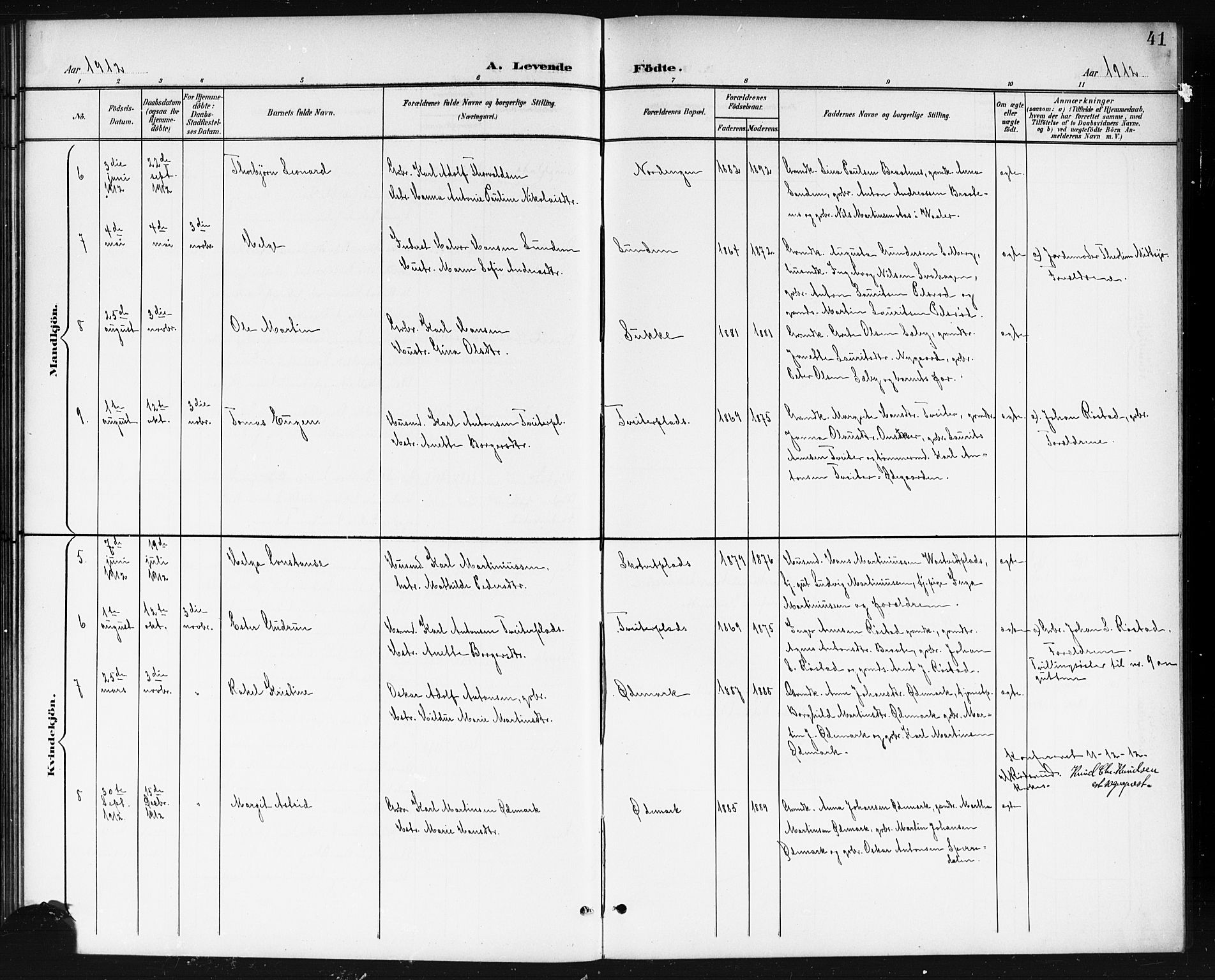 Våler prestekontor Kirkebøker, AV/SAO-A-11083/G/Gb/L0001: Parish register (copy) no. II 1, 1901-1916, p. 41