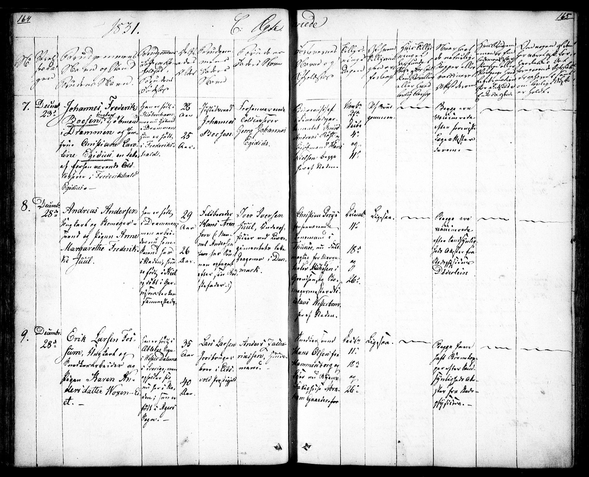 Oslo domkirke Kirkebøker, SAO/A-10752/F/Fa/L0019: Parish register (official) no. 19, 1828-1847, p. 164-165