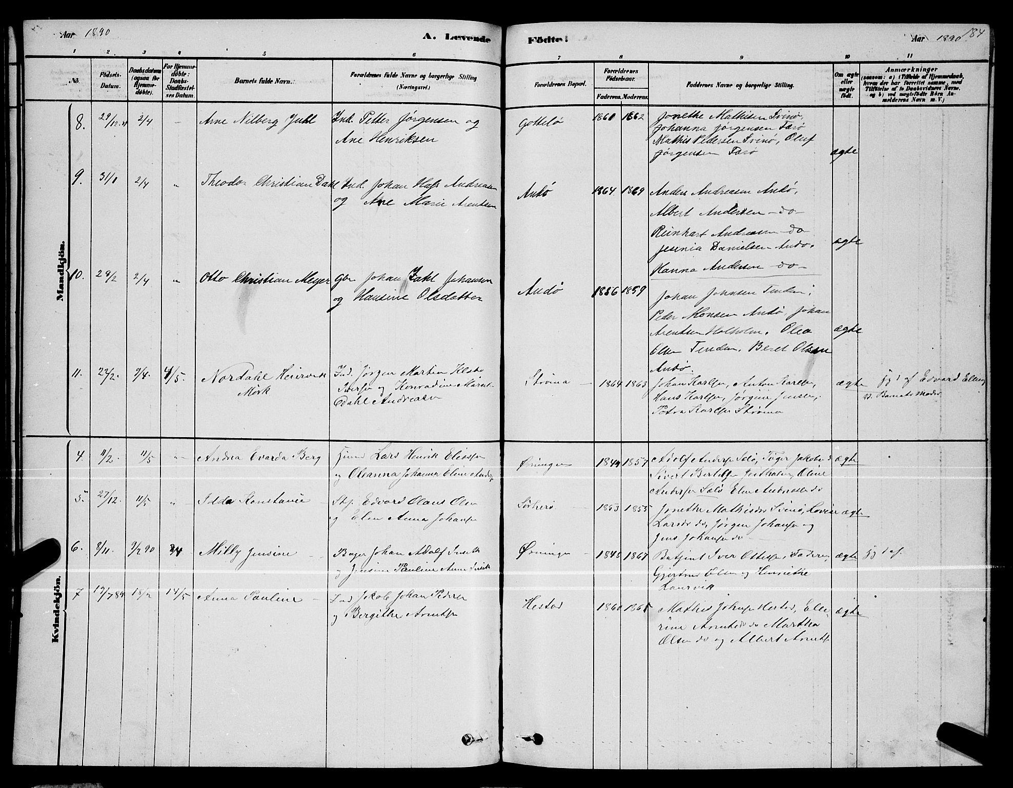 Ministerialprotokoller, klokkerbøker og fødselsregistre - Nordland, AV/SAT-A-1459/834/L0513: Parish register (copy) no. 834C04, 1877-1892, p. 184