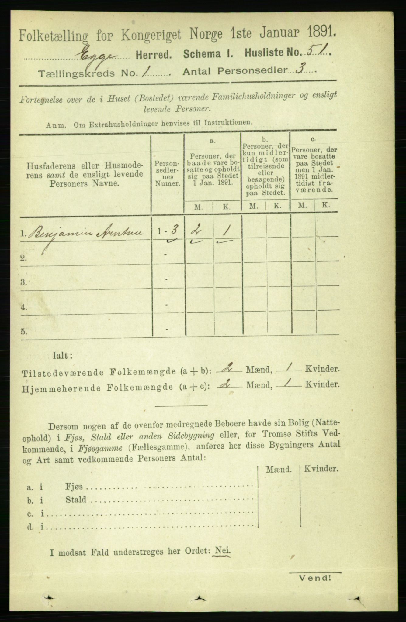 RA, 1891 census for 1733 Egge, 1891, p. 65