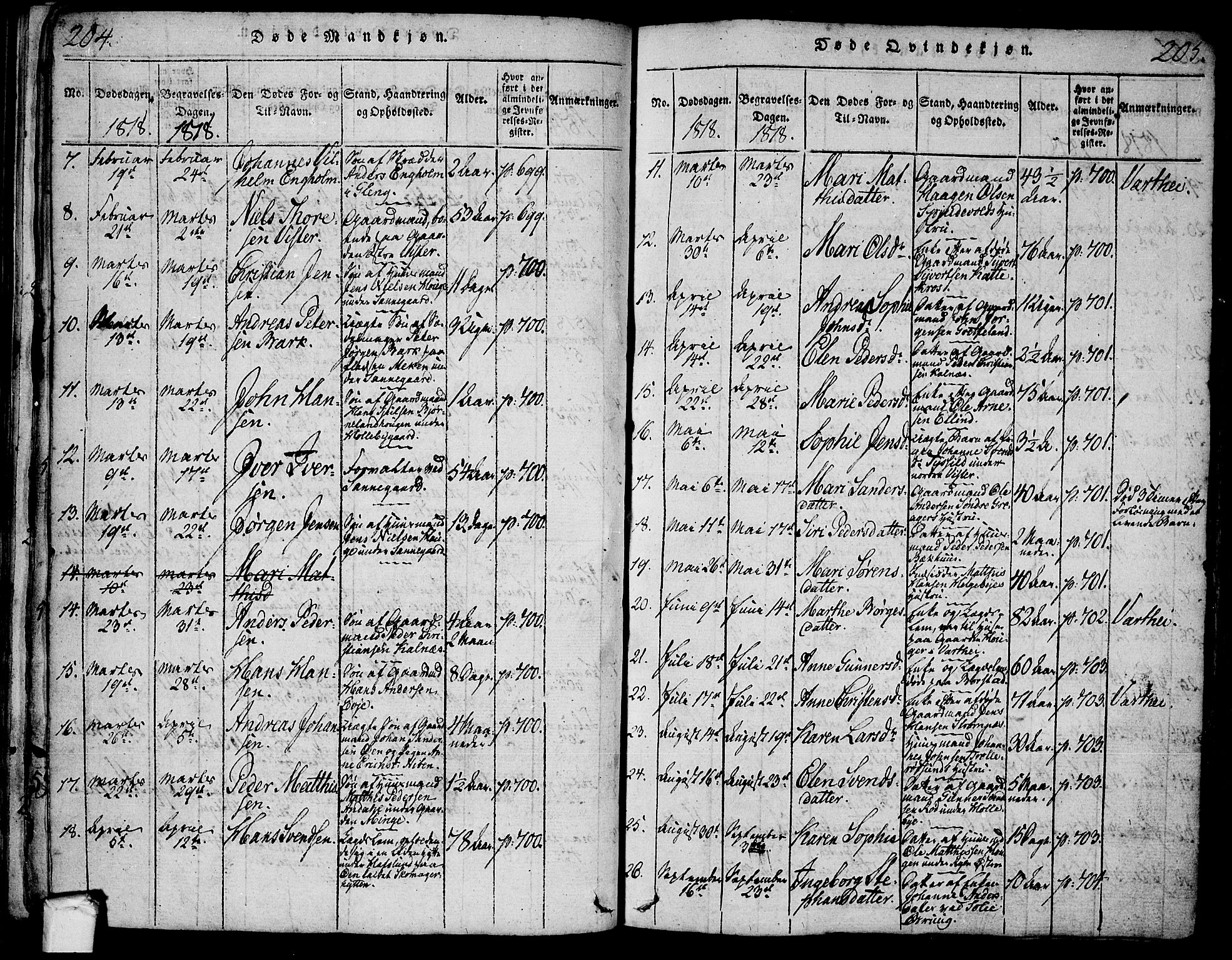 Tune prestekontor Kirkebøker, SAO/A-2007/F/Fa/L0005: Parish register (official) no. 5, 1815-1823, p. 204-205