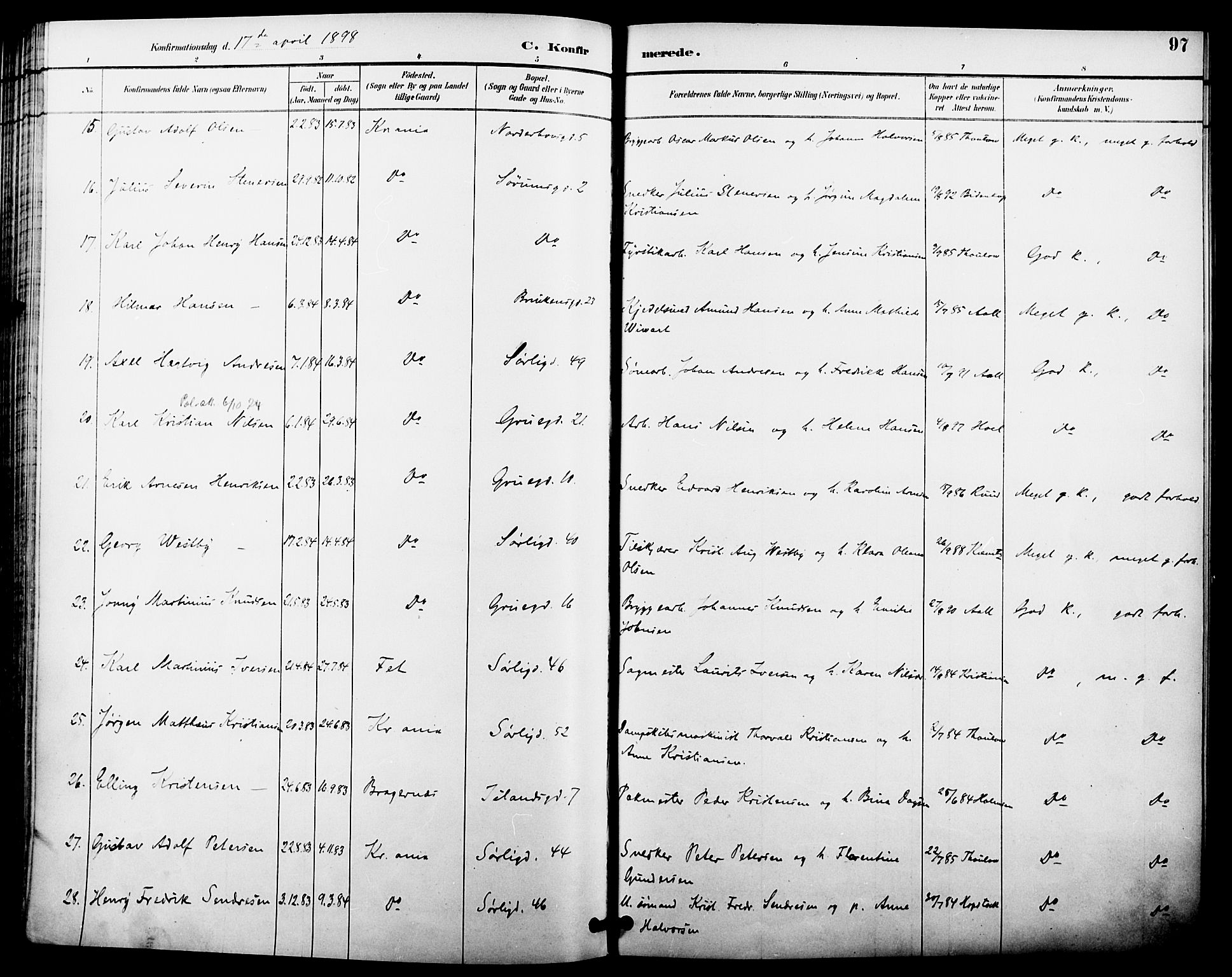 Kampen prestekontor Kirkebøker, SAO/A-10853/F/Fa/L0008: Parish register (official) no. I 8, 1892-1902, p. 97