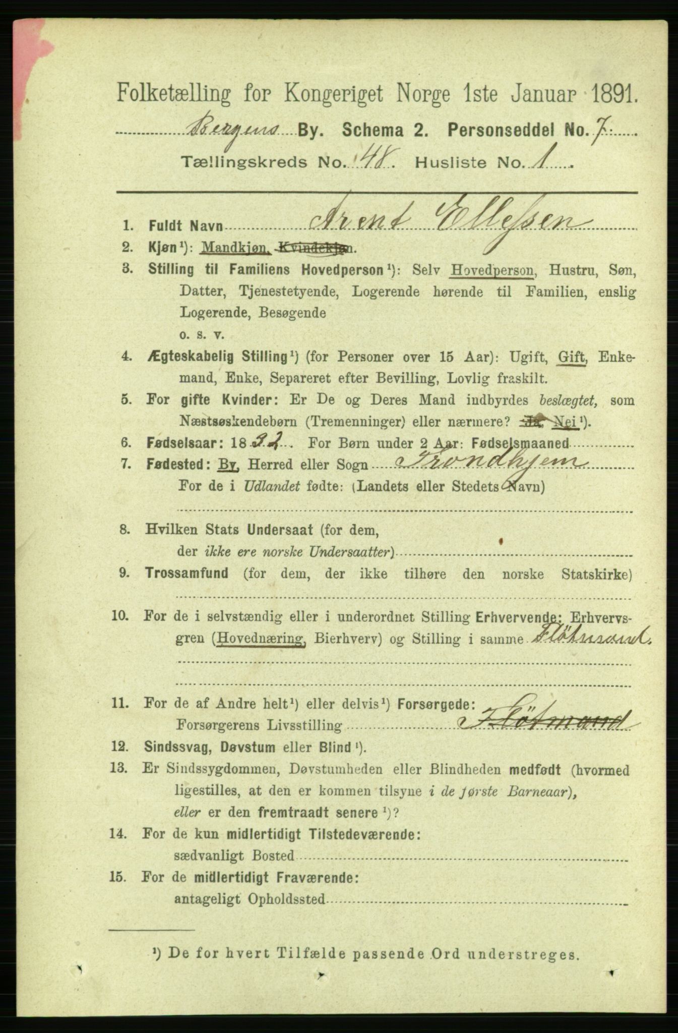 RA, 1891 Census for 1301 Bergen, 1891, p. 56909