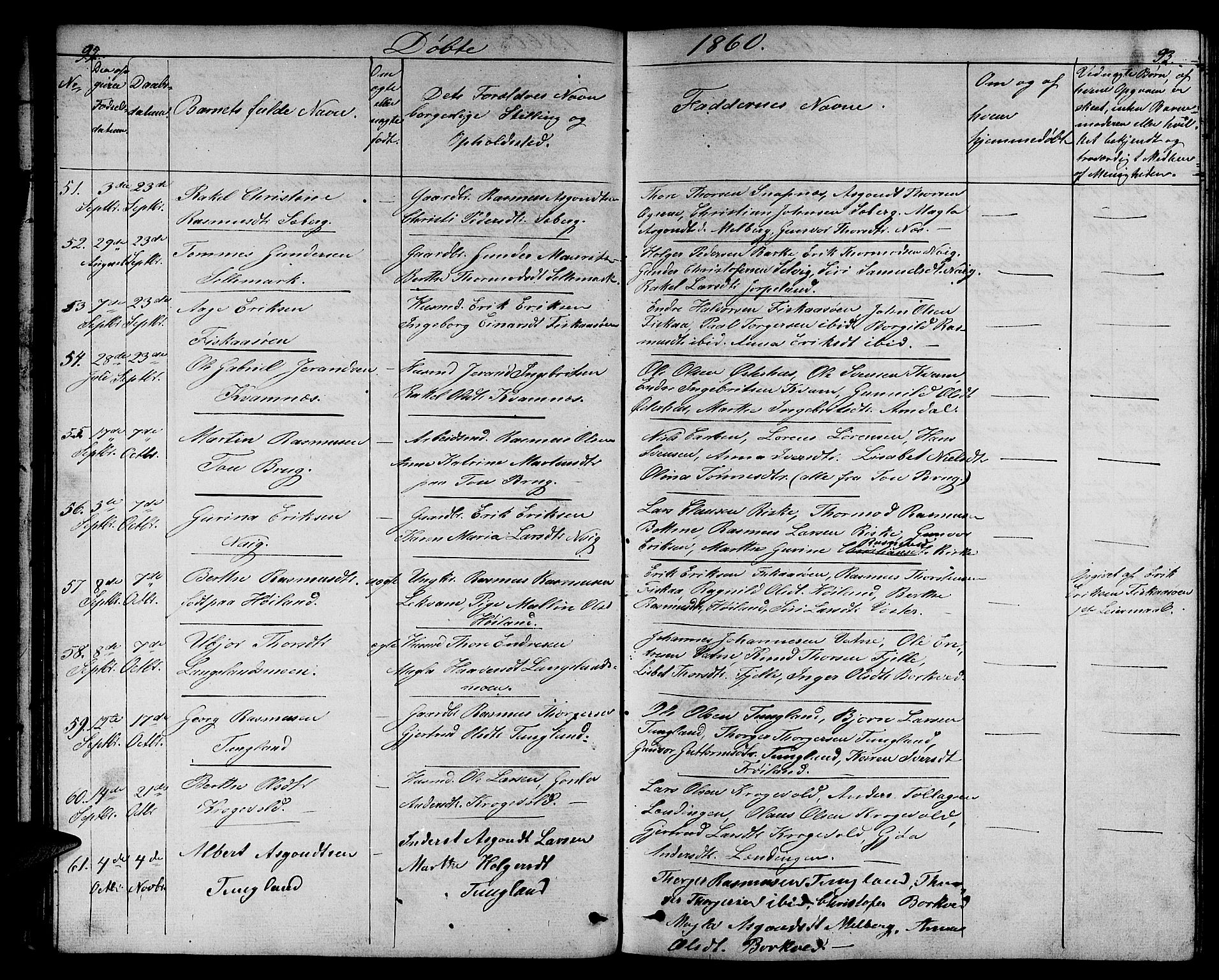 Strand sokneprestkontor, AV/SAST-A-101828/H/Ha/Hab/L0003: Parish register (copy) no. B 3, 1855-1881, p. 92-93