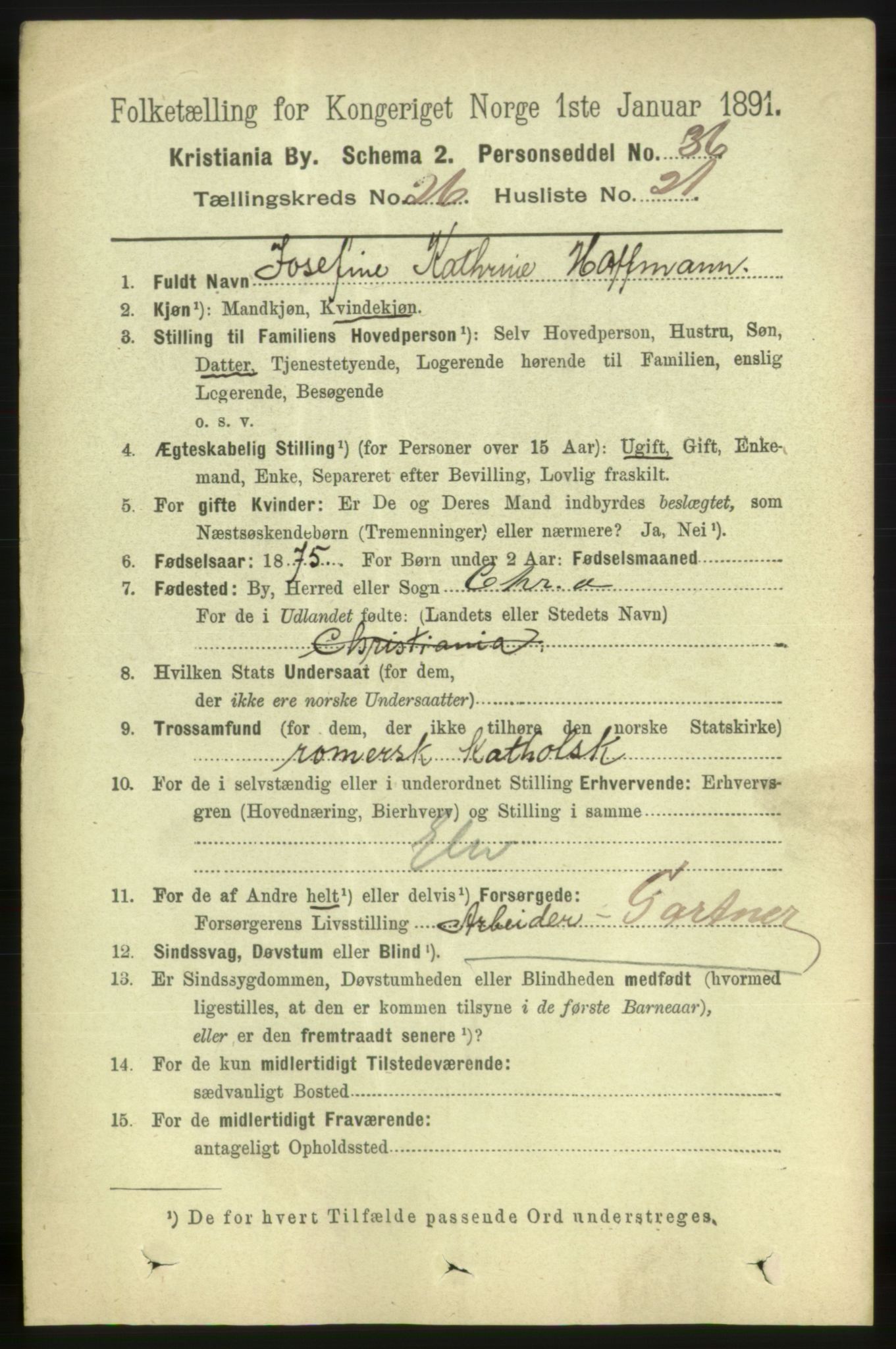 RA, 1891 census for 0301 Kristiania, 1891, p. 13534