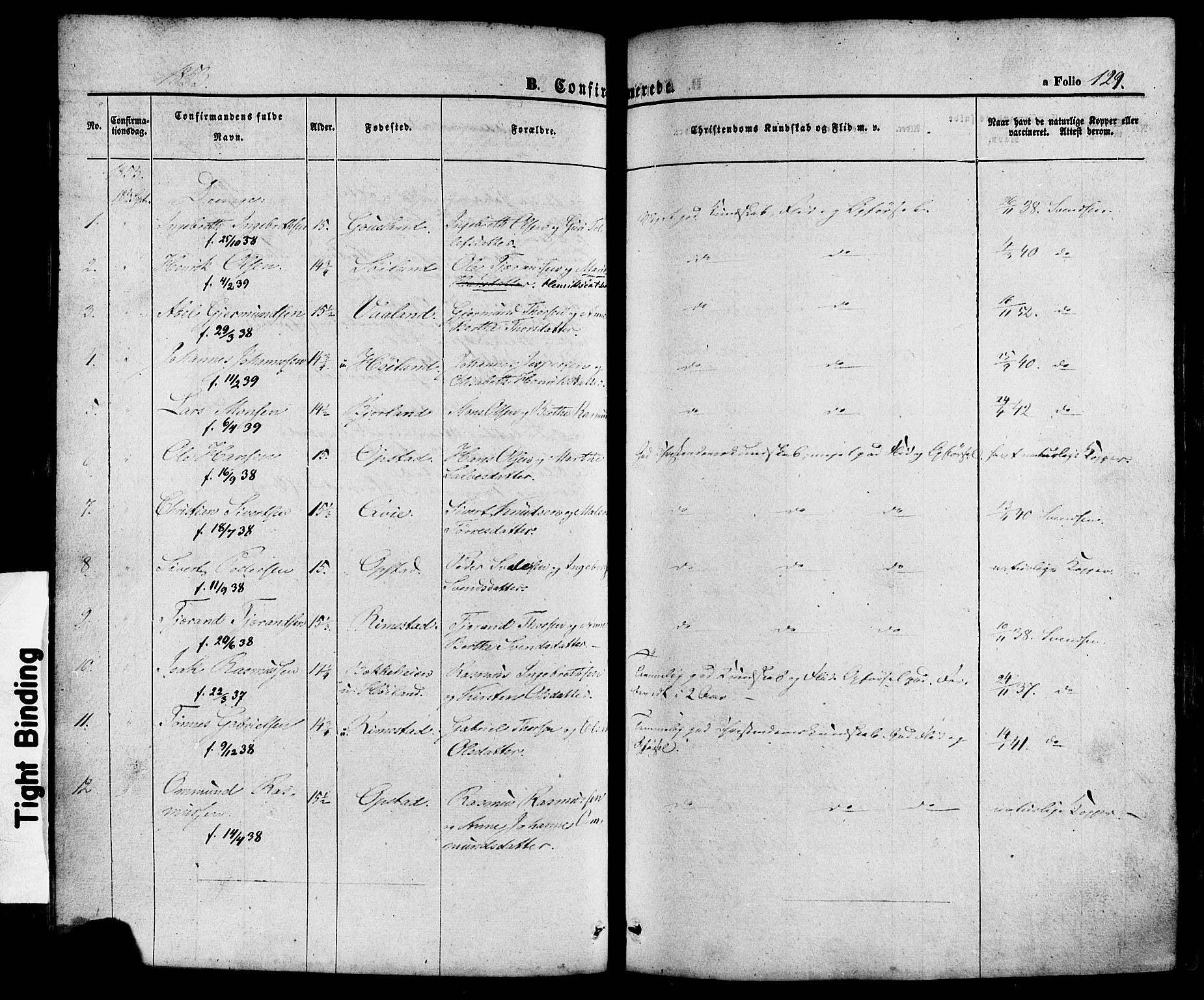 Hå sokneprestkontor, SAST/A-101801/001/30BA/L0008: Parish register (official) no. A 7, 1853-1878, p. 129
