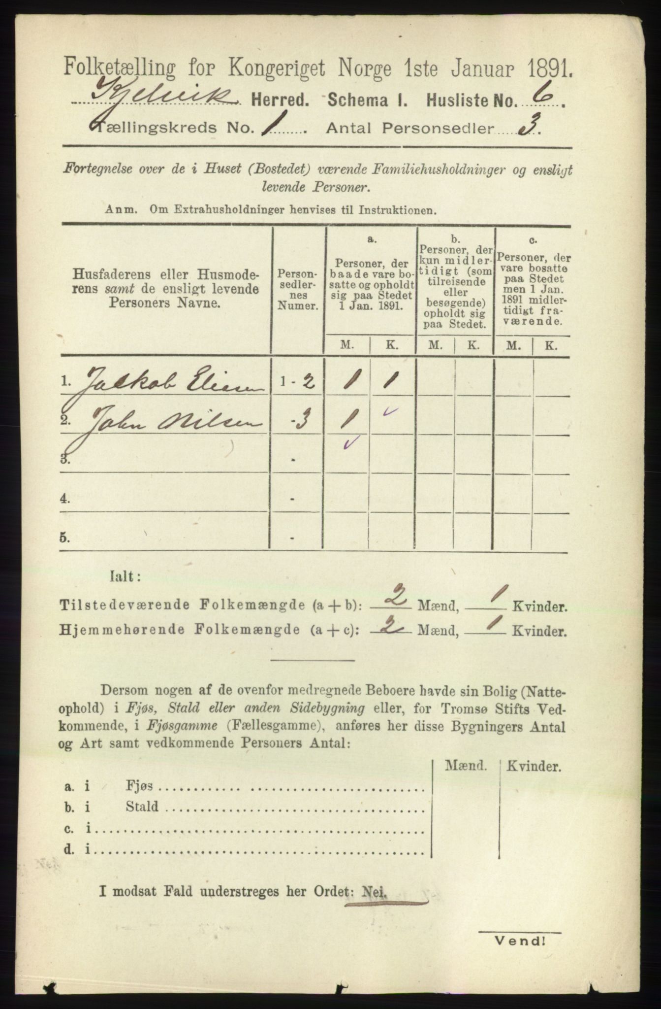 RA, 1891 census for 2019 Kjelvik, 1891, p. 31