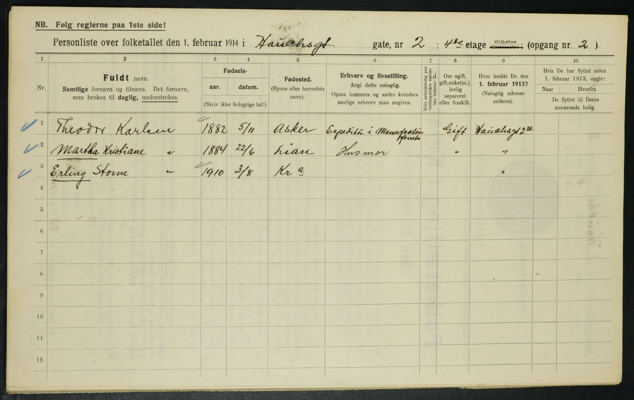 OBA, Municipal Census 1914 for Kristiania, 1914, p. 35122