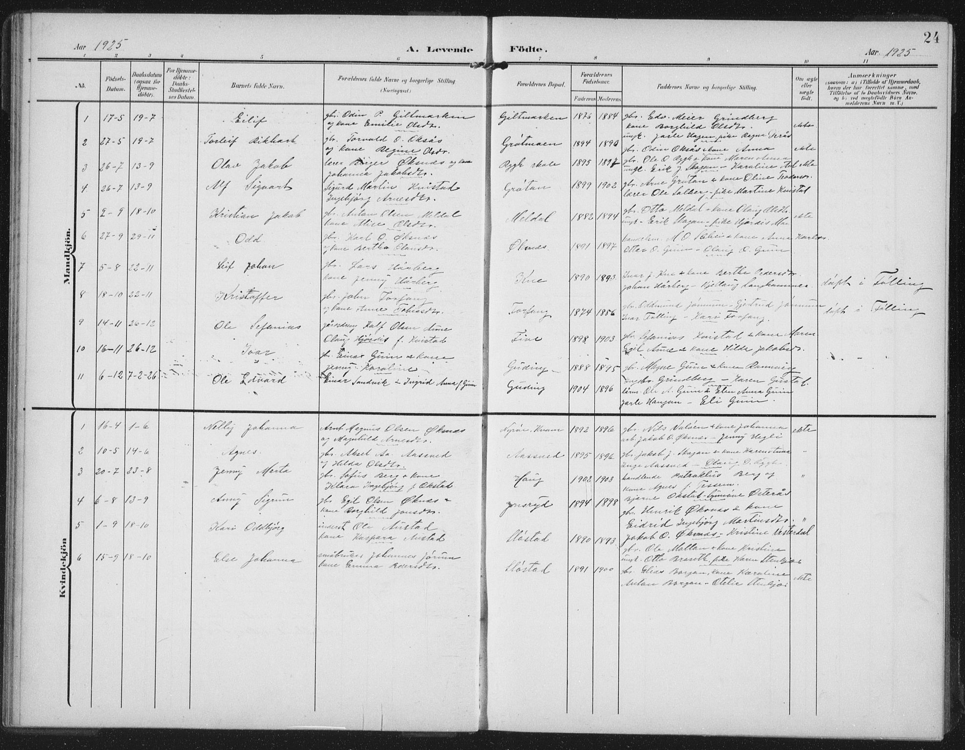 Ministerialprotokoller, klokkerbøker og fødselsregistre - Nord-Trøndelag, AV/SAT-A-1458/747/L0460: Parish register (copy) no. 747C02, 1908-1939, p. 24