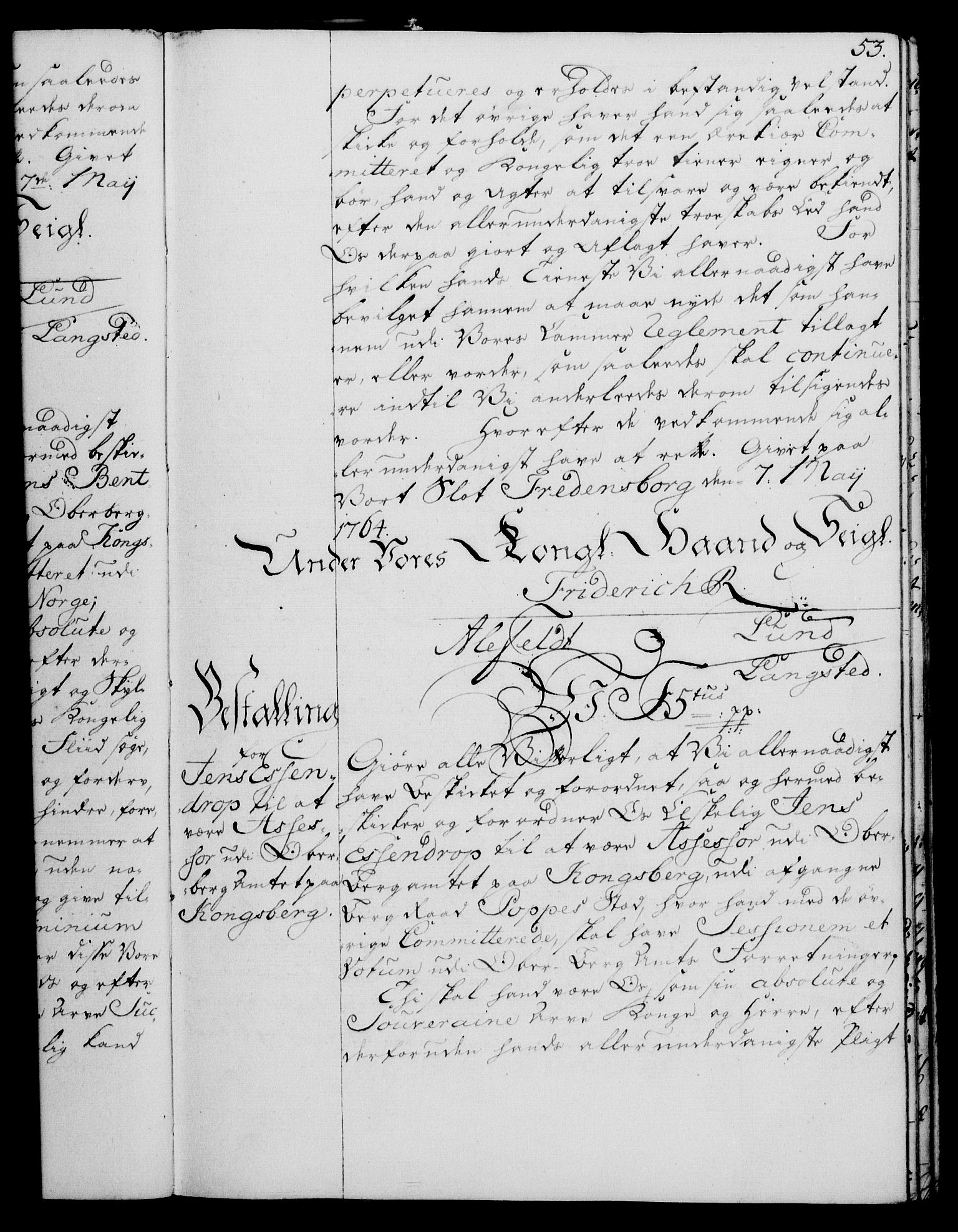 Rentekammeret, Kammerkanselliet, RA/EA-3111/G/Gg/Gge/L0004: Norsk bestallingsprotokoll med register (merket RK 53.28), 1762-1771, p. 53