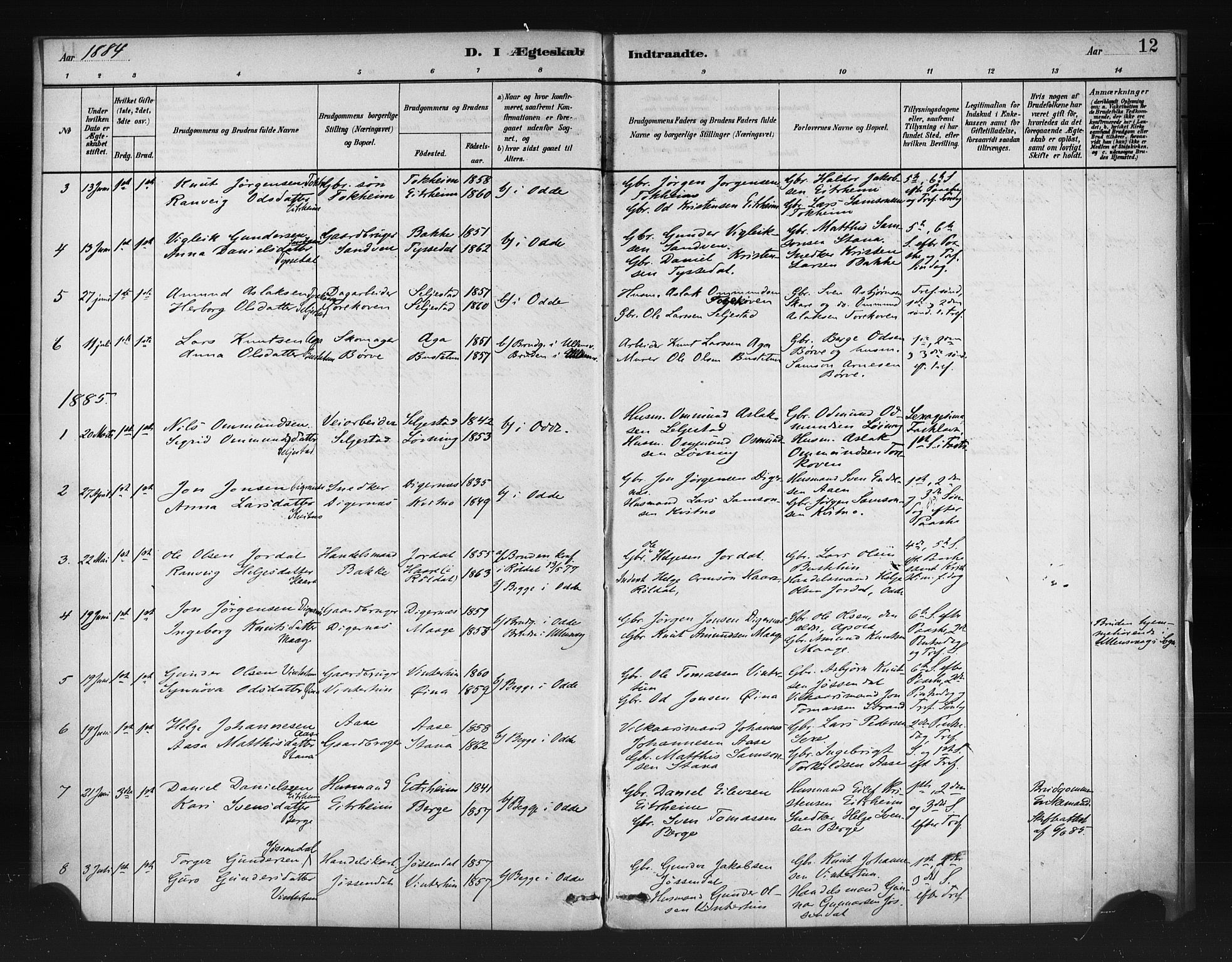 Odda Sokneprestembete, SAB/A-77201/H/Haa: Parish register (official) no. A 1, 1883-1919, p. 12