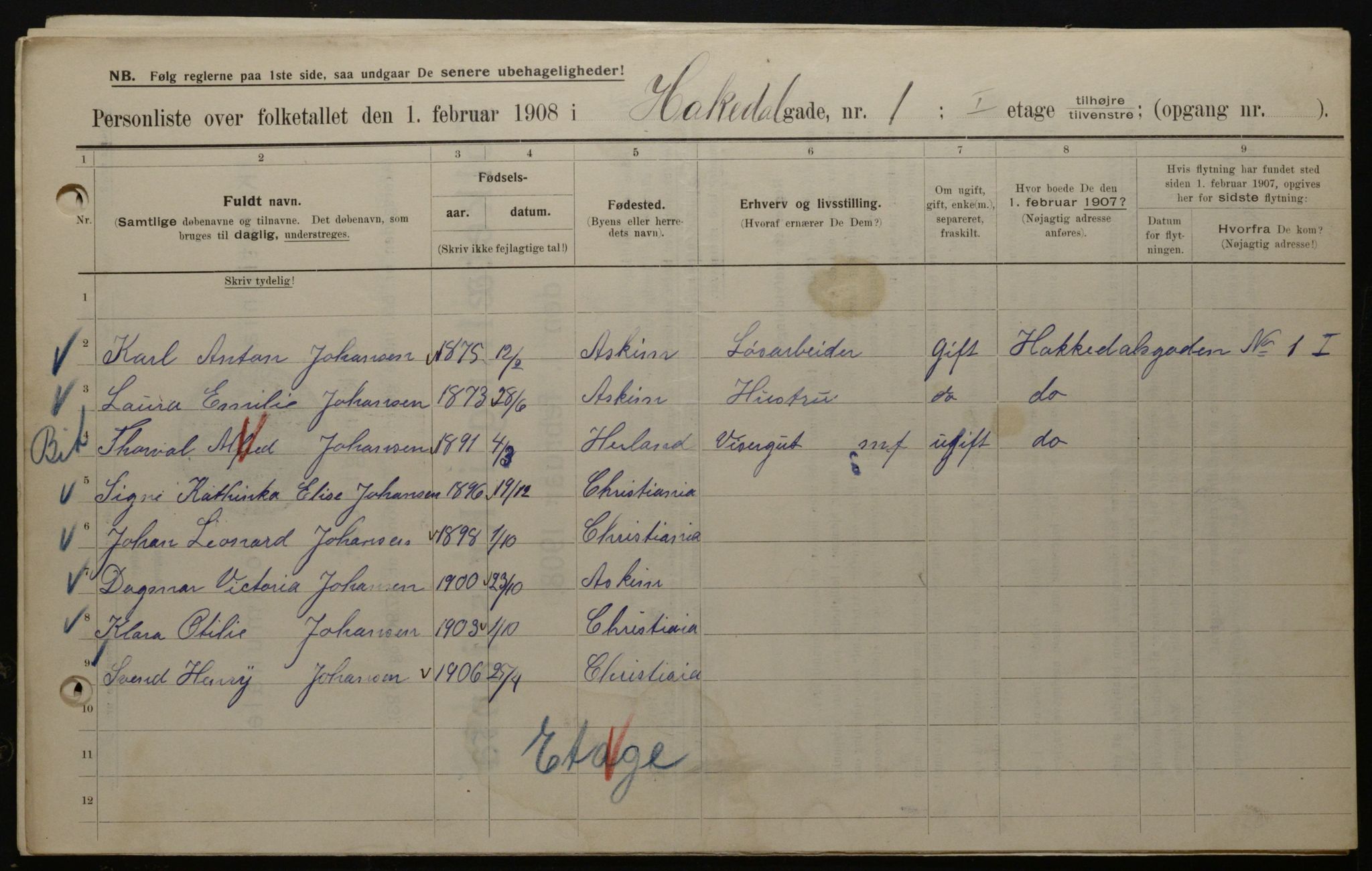 OBA, Municipal Census 1908 for Kristiania, 1908, p. 30724