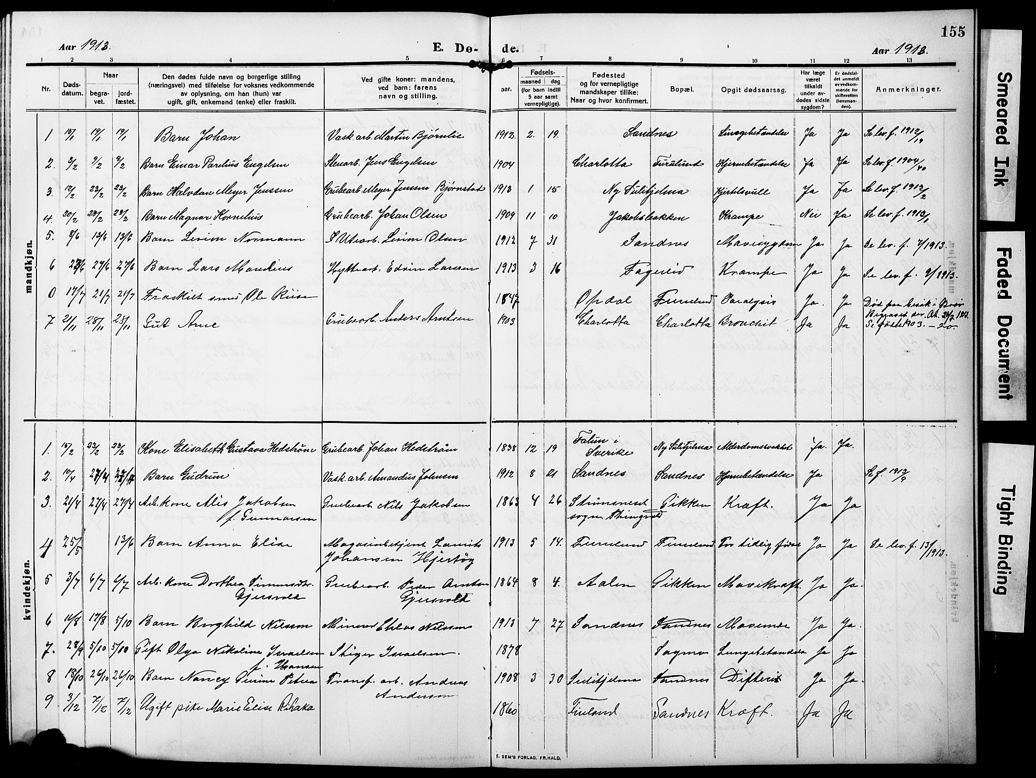 Ministerialprotokoller, klokkerbøker og fødselsregistre - Nordland, AV/SAT-A-1459/850/L0710: Parish register (official) no. 850A02, 1910-1920, p. 155