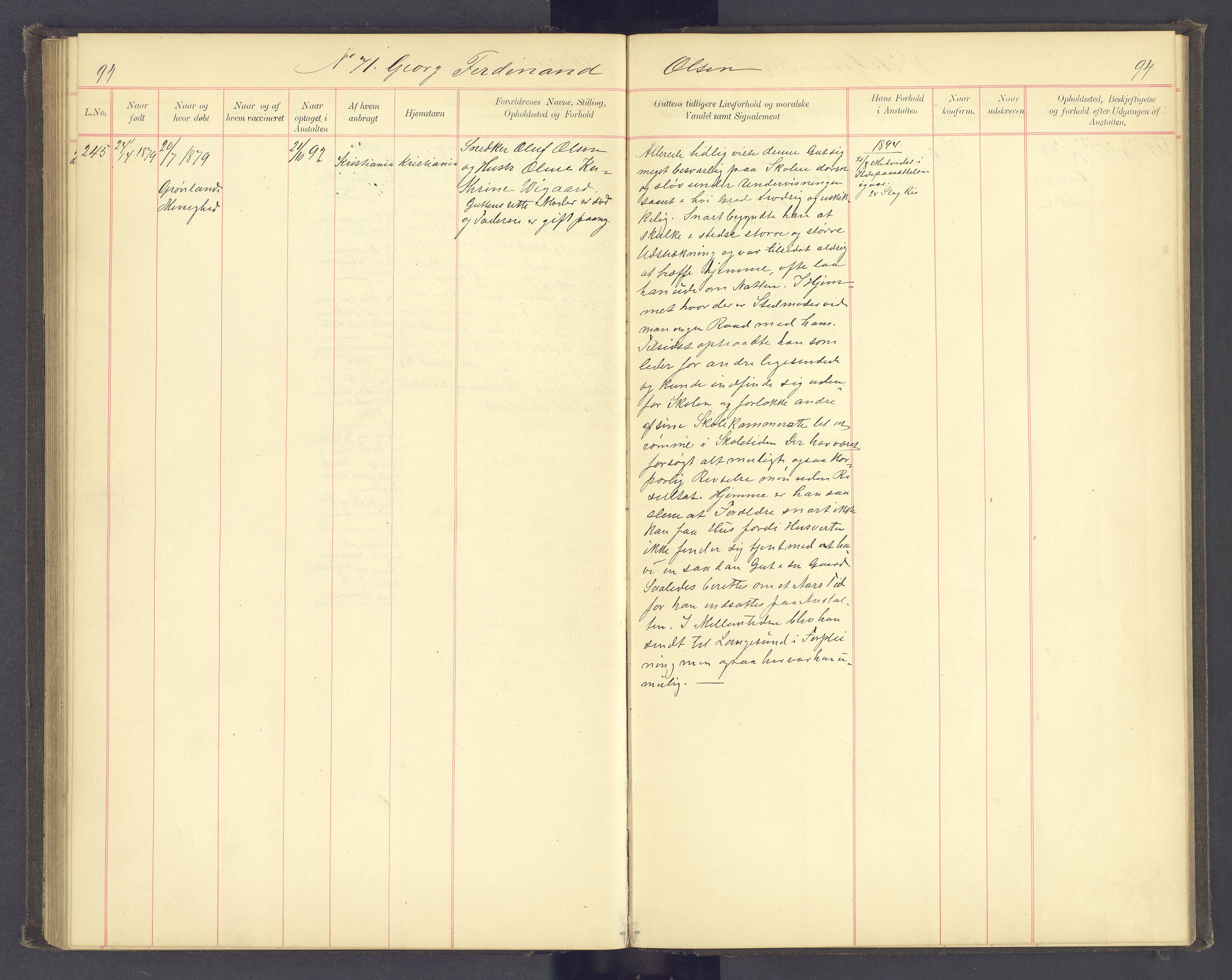 Toftes Gave, SAH/SKOLE-007/F/Fc/L0004: Elevprotokoll, 1885-1897, p. 94