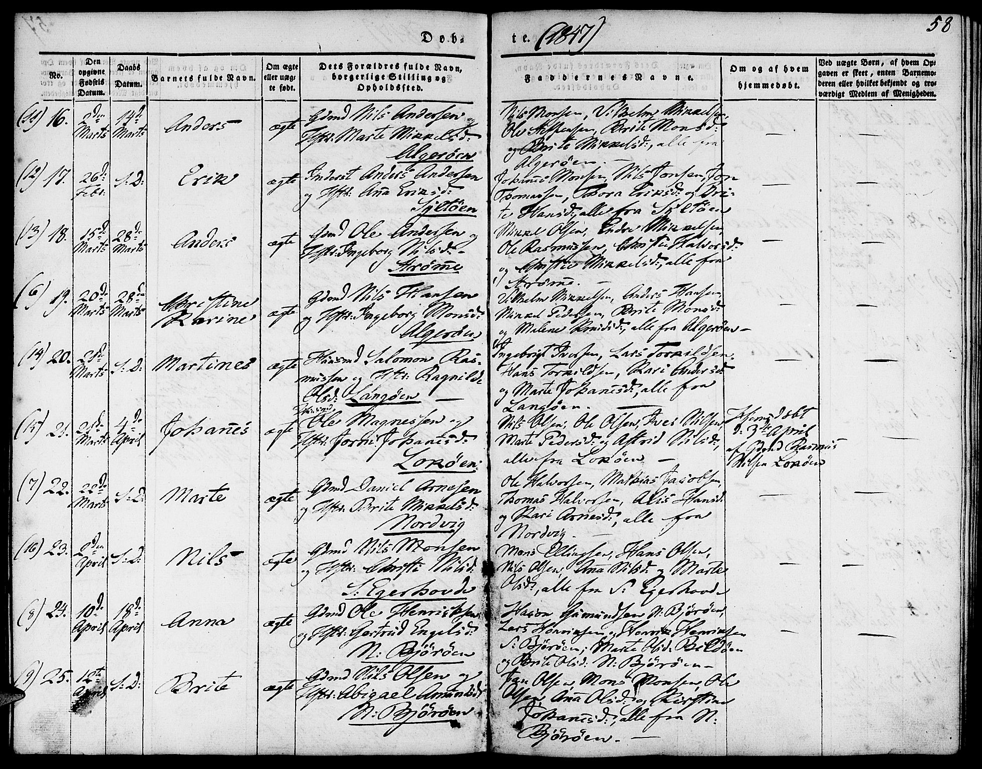 Fjell sokneprestembete, SAB/A-75301/H/Haa: Parish register (official) no. A 1, 1835-1850, p. 58