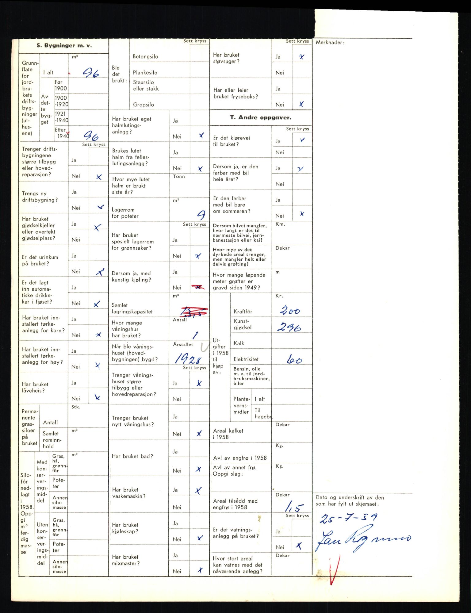 Statistisk sentralbyrå, Næringsøkonomiske emner, Jordbruk, skogbruk, jakt, fiske og fangst, AV/RA-S-2234/G/Gd/L0655: Troms: 1924 Målselv (kl. 4-10), 1959, p. 1160