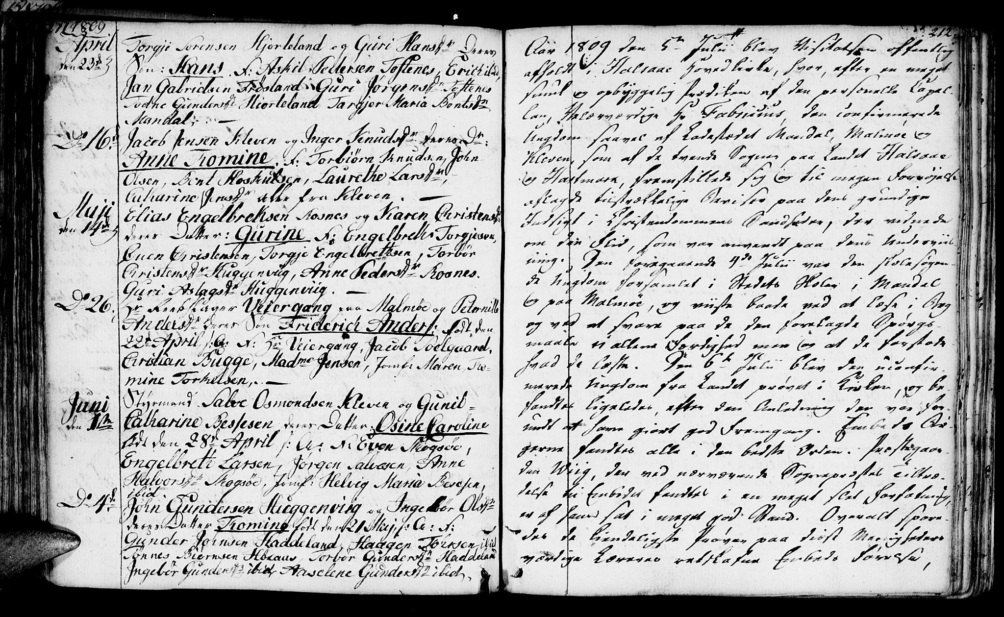 Mandal sokneprestkontor, SAK/1111-0030/F/Fa/Faa/L0008: Parish register (official) no. A 8, 1794-1817, p. 211-212