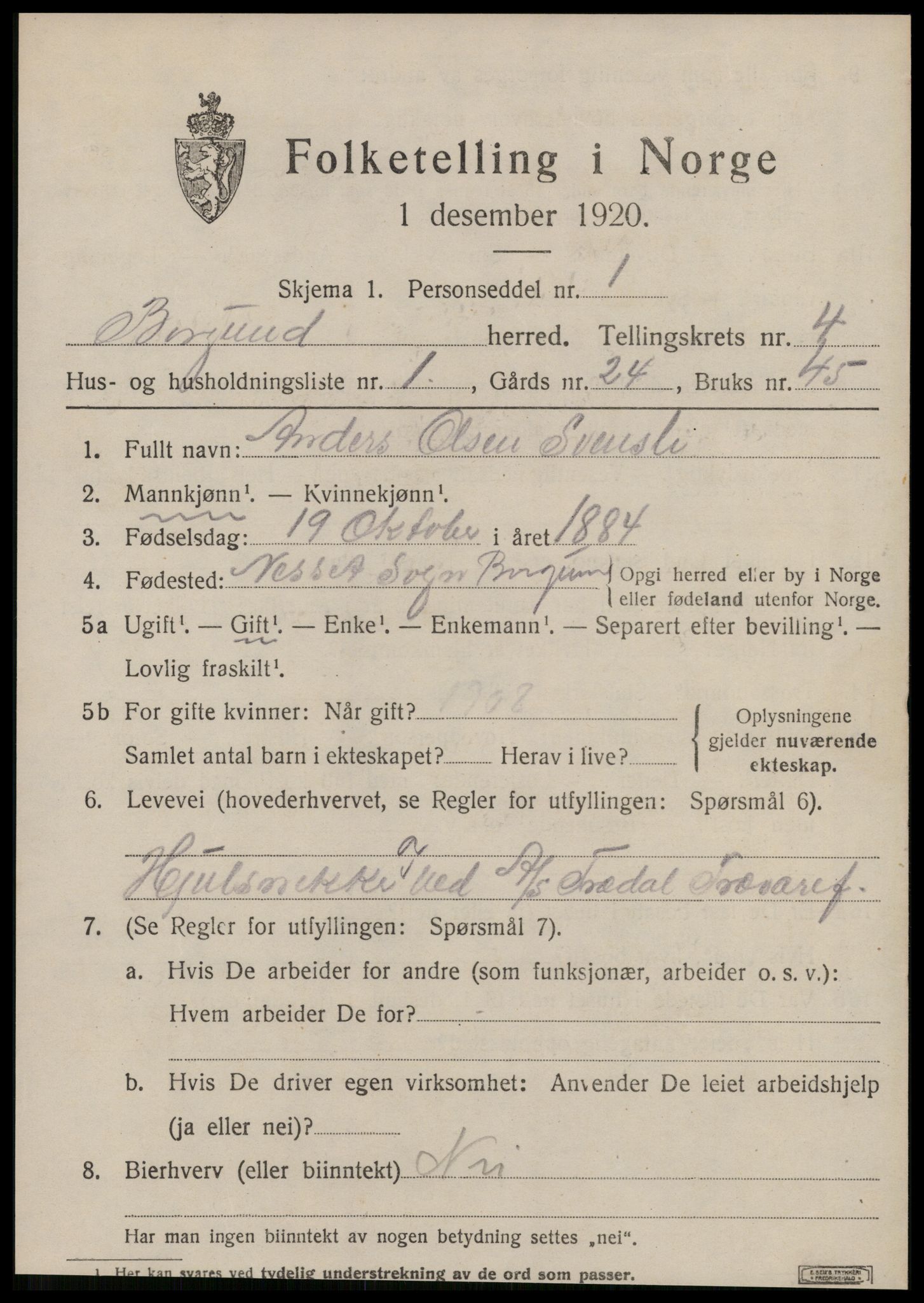SAT, 1920 census for Borgund, 1920, p. 3860