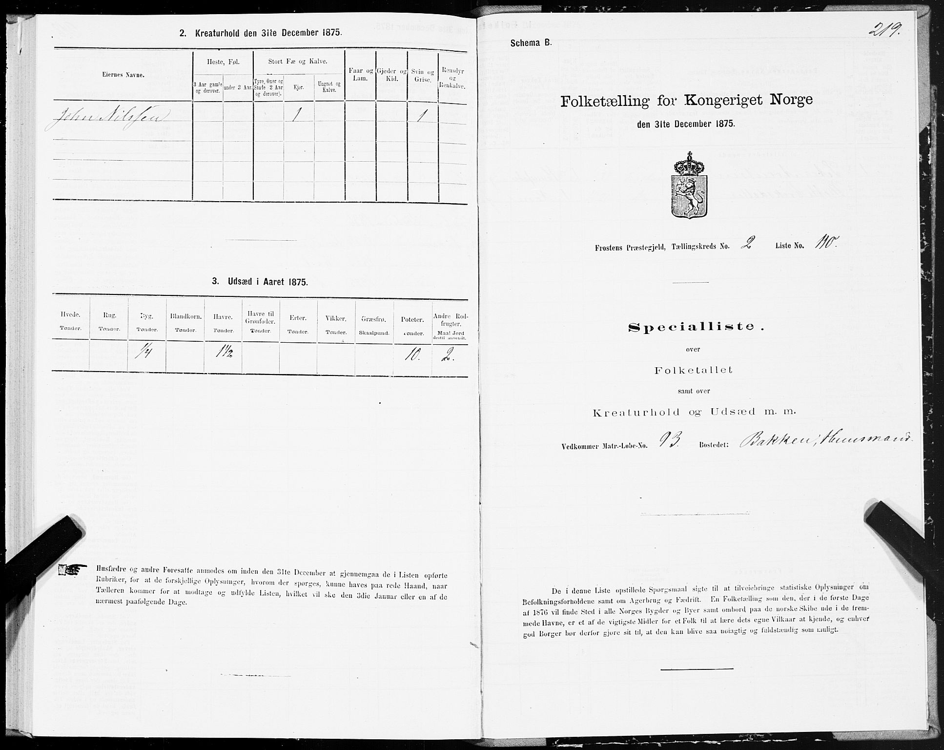 SAT, 1875 census for 1717P Frosta, 1875, p. 2219