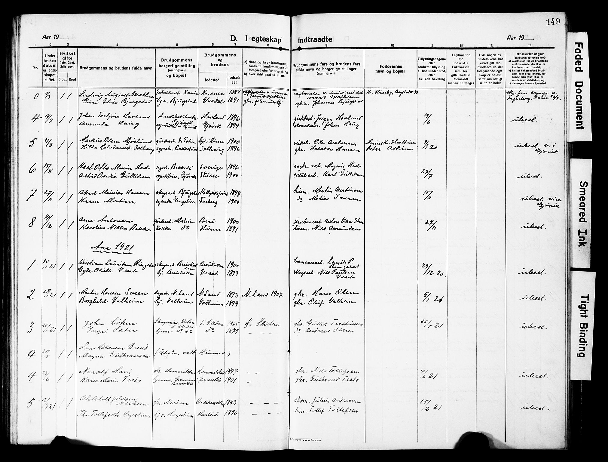 Vardal prestekontor, SAH/PREST-100/H/Ha/Hab/L0015: Parish register (copy) no. 15, 1914-1931, p. 149