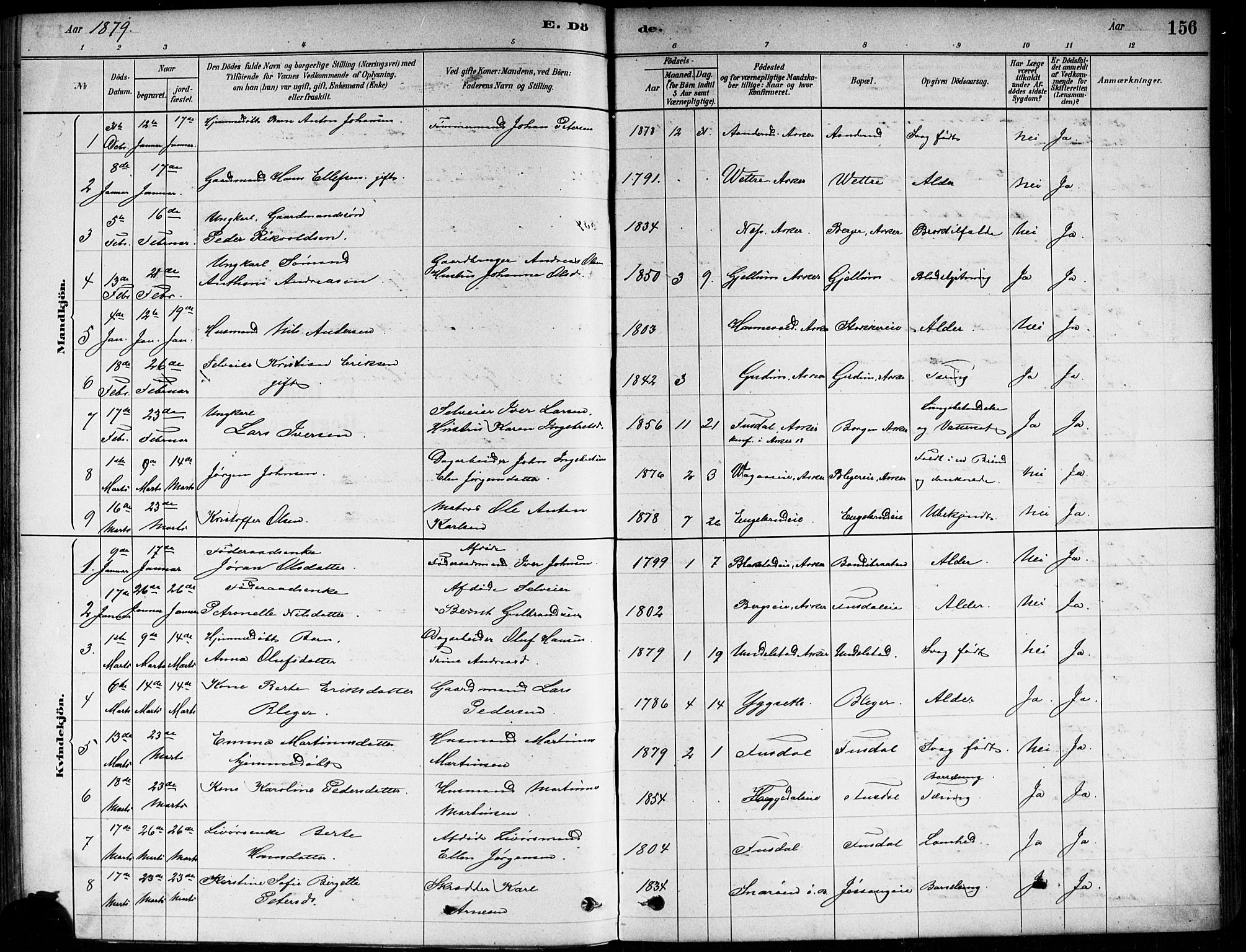 Asker prestekontor Kirkebøker, SAO/A-10256a/F/Fa/L0013: Parish register (official) no. I 13, 1879-1896, p. 156
