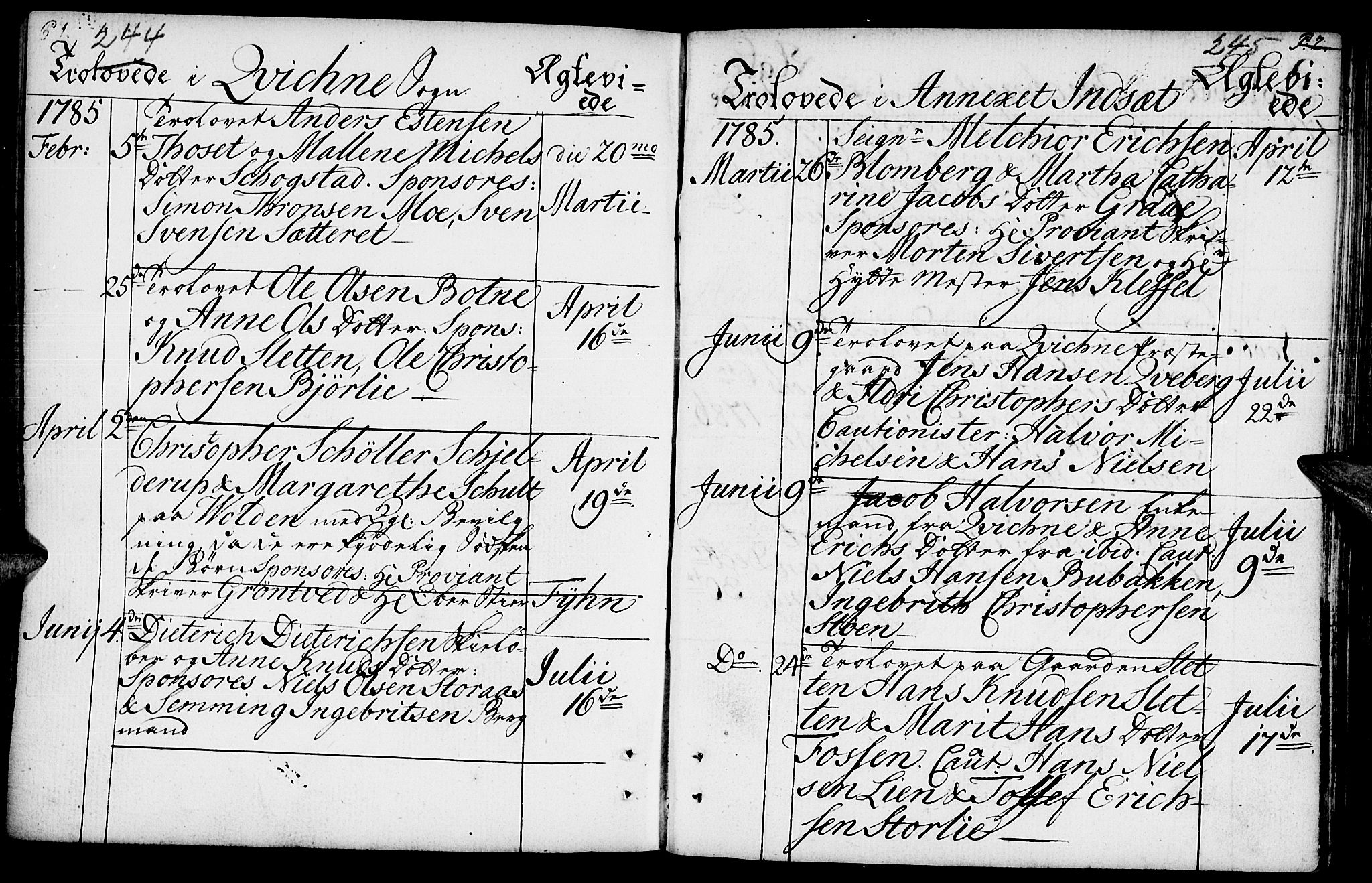 Kvikne prestekontor, SAH/PREST-064/H/Ha/Haa/L0003: Parish register (official) no. 3, 1785-1814, p. 244-245