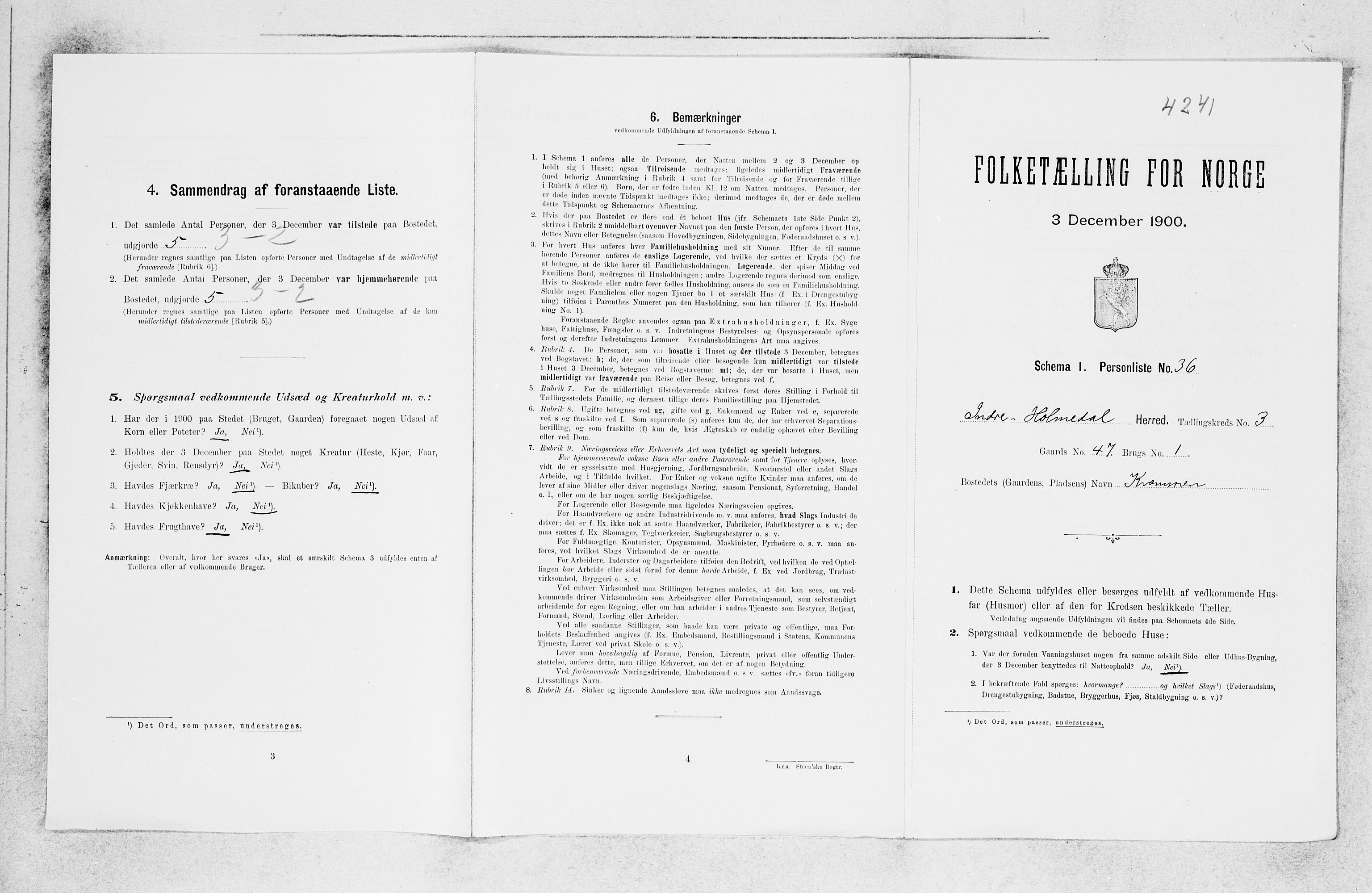 SAB, 1900 census for Indre Holmedal, 1900, p. 339
