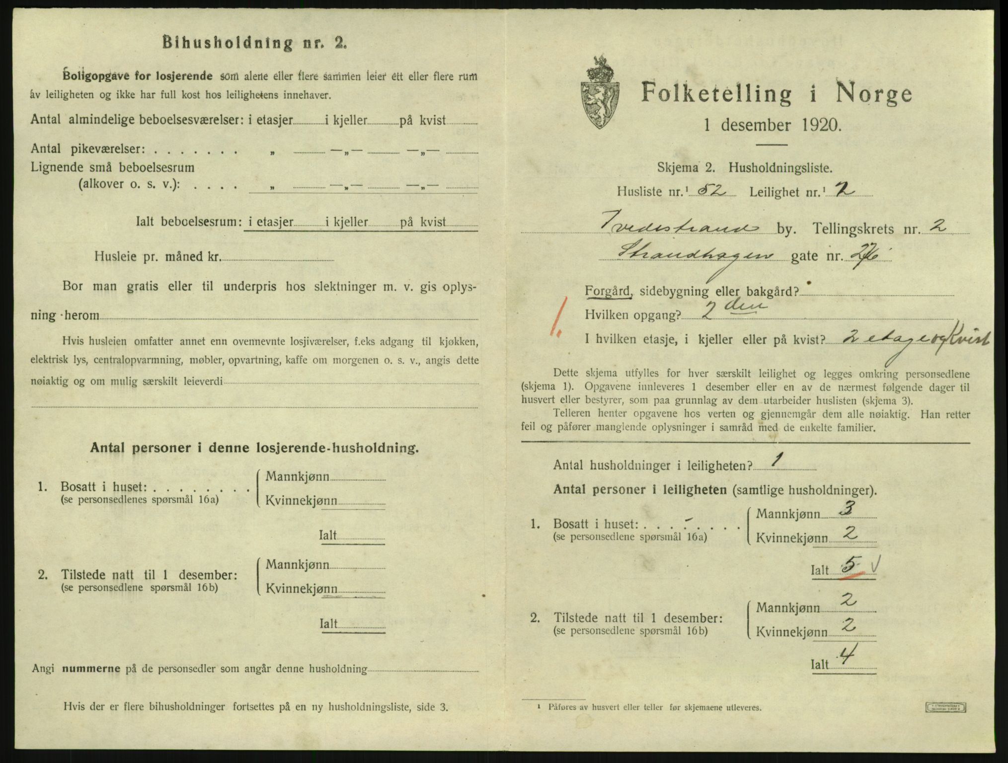 SAK, 1920 census for Tvedestrand, 1920, p. 1081